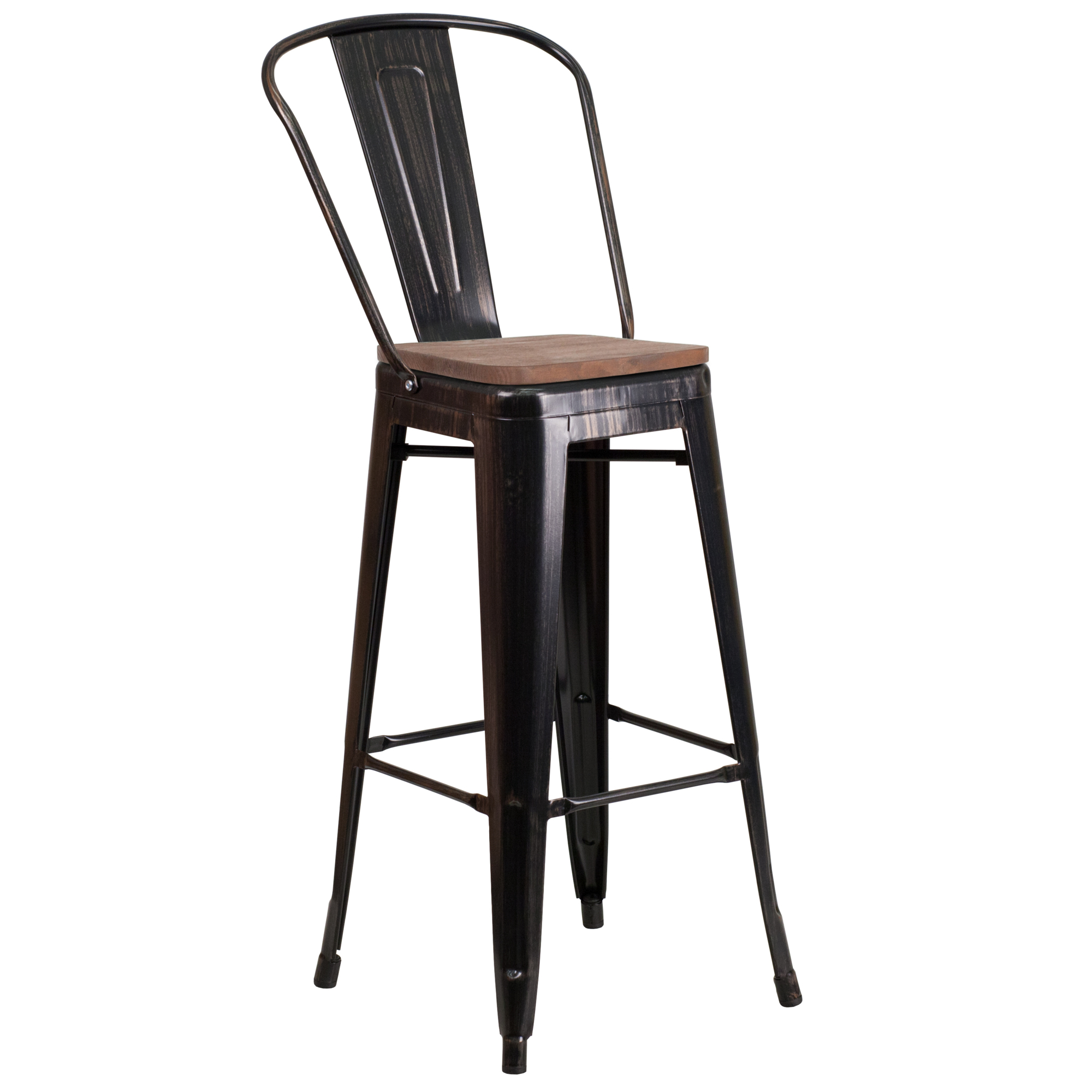 Flash Furniture, 30Inch High Black-Antique Gold Metal Barstool w/Back, Primary Color Gold, Included (qty.) 1, Model CH3132030GBBQW