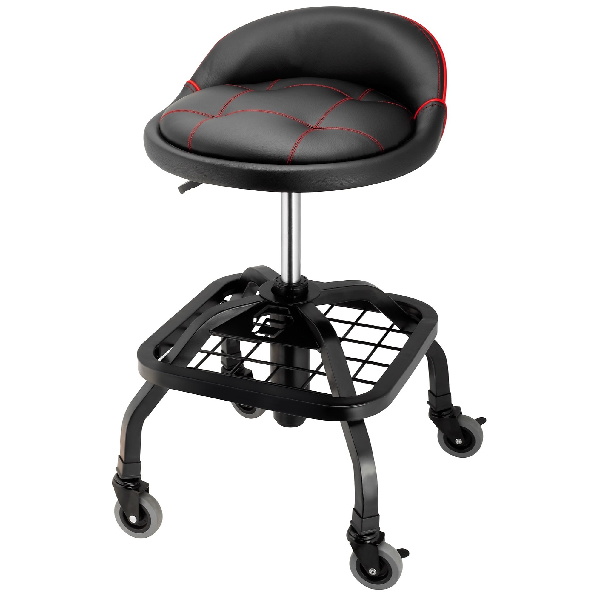 Powerbuilt, Padded Rolling Shop Seat w Lumbar Support, Capacity 330 lb, Max. Height 25 in, MInch Height 19.5 in, Model 240338