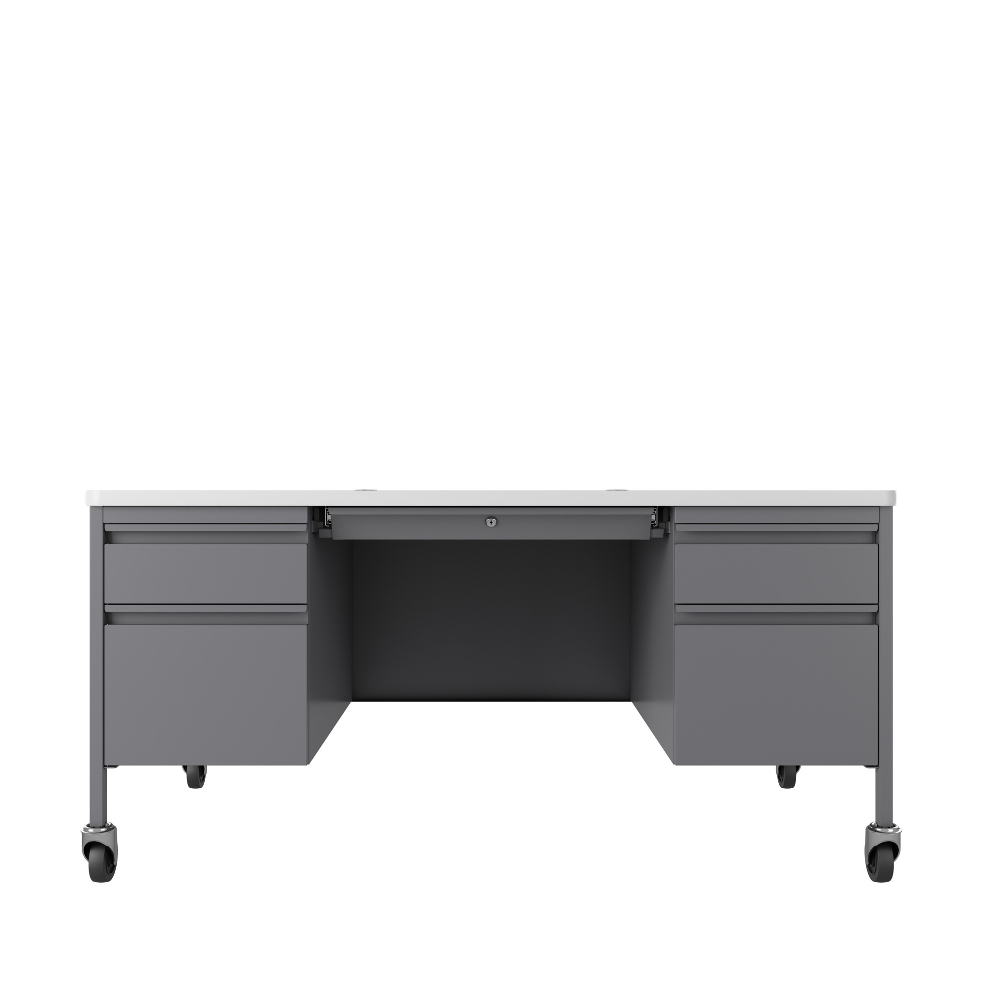Hirsh Industries, Double Ped File Desk w/ Rounded Corner T-Mold Top, Width 60 in, Height 29.5 in, Depth 30 in, Model 22659