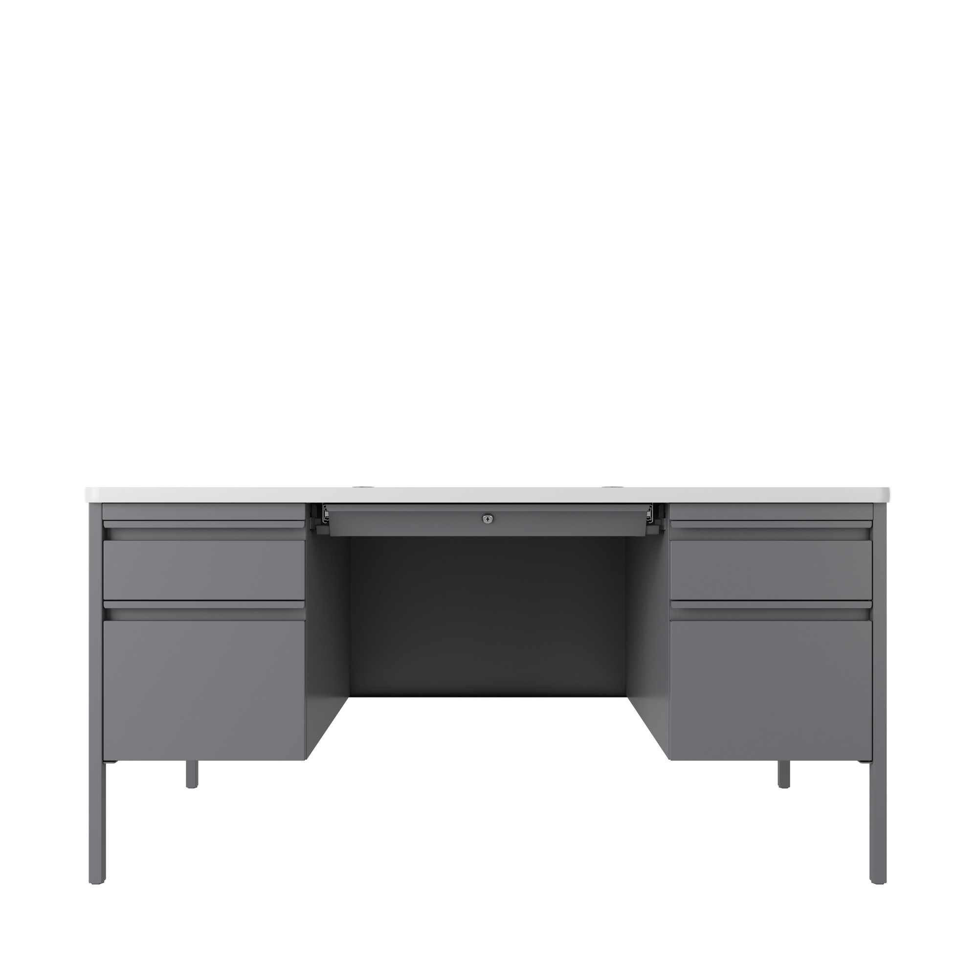 Hirsh Industries, Double Ped File Desk w/ Rounded Corner T-Mold Top, Width 60 in, Height 29.5 in, Depth 30 in, Model 22655