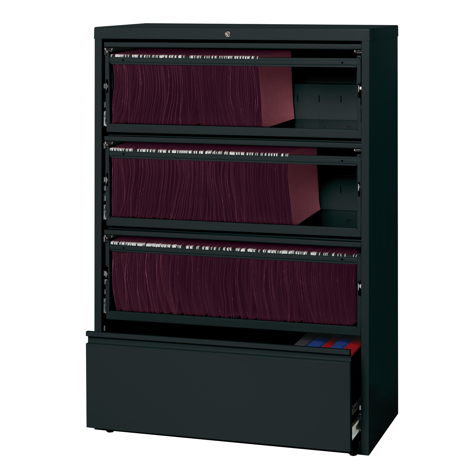 4 Drawer Lateral File Cabinet, Width 36 in, Depth 18.625 in, Height 52.5 in, Model - Hirsh Industries 17899