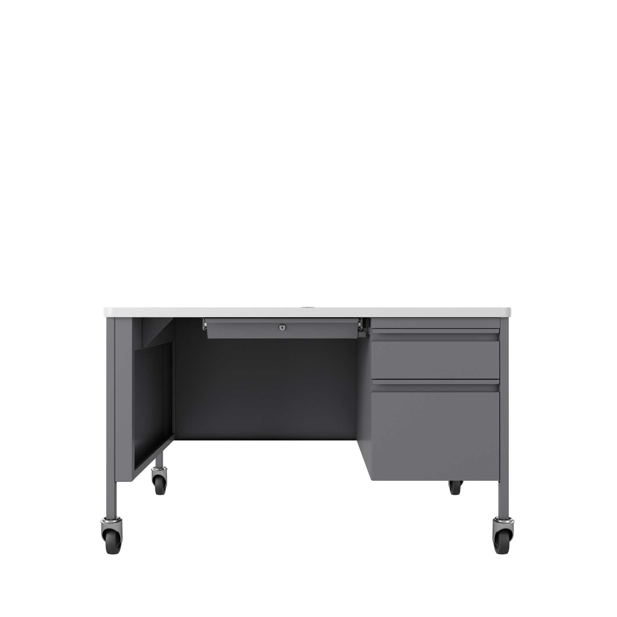 Right Hand Ped Desk with Rounded Corner T-Mold Top, Width 48 in, Height 29.5 in, Depth 30 in, Model - Hirsh Industries 22657