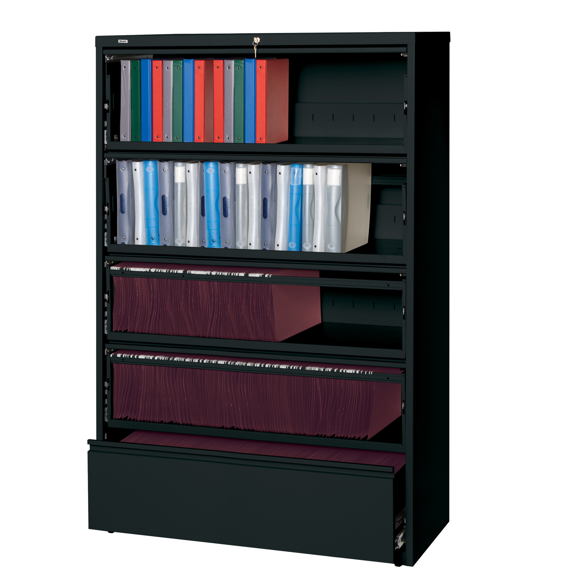 Hirsh Industries, 5 Drawer Lateral File Cabinet, Width 42 in, Depth 18.625 in, Height 68.625 in, Model 17976