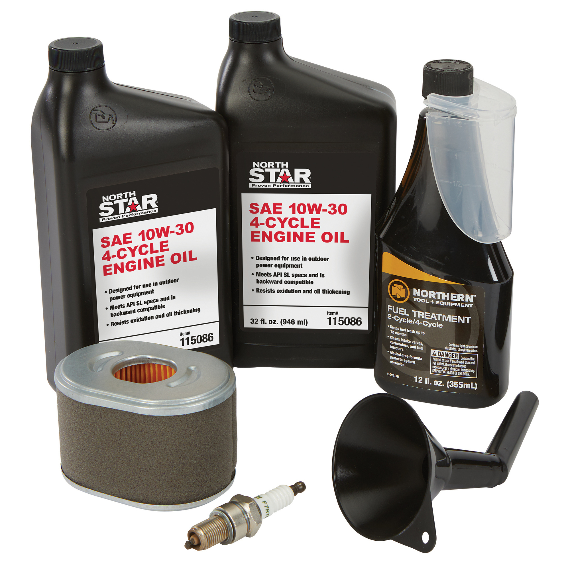 NorthStar Maintenance Kit for NorthStar 180CC and 225CC Engines, 2 Qts. 10/30W Oil, 8-Oz. Fuel Additive, Funnel, Filter and Spark Plug, Model 805642
