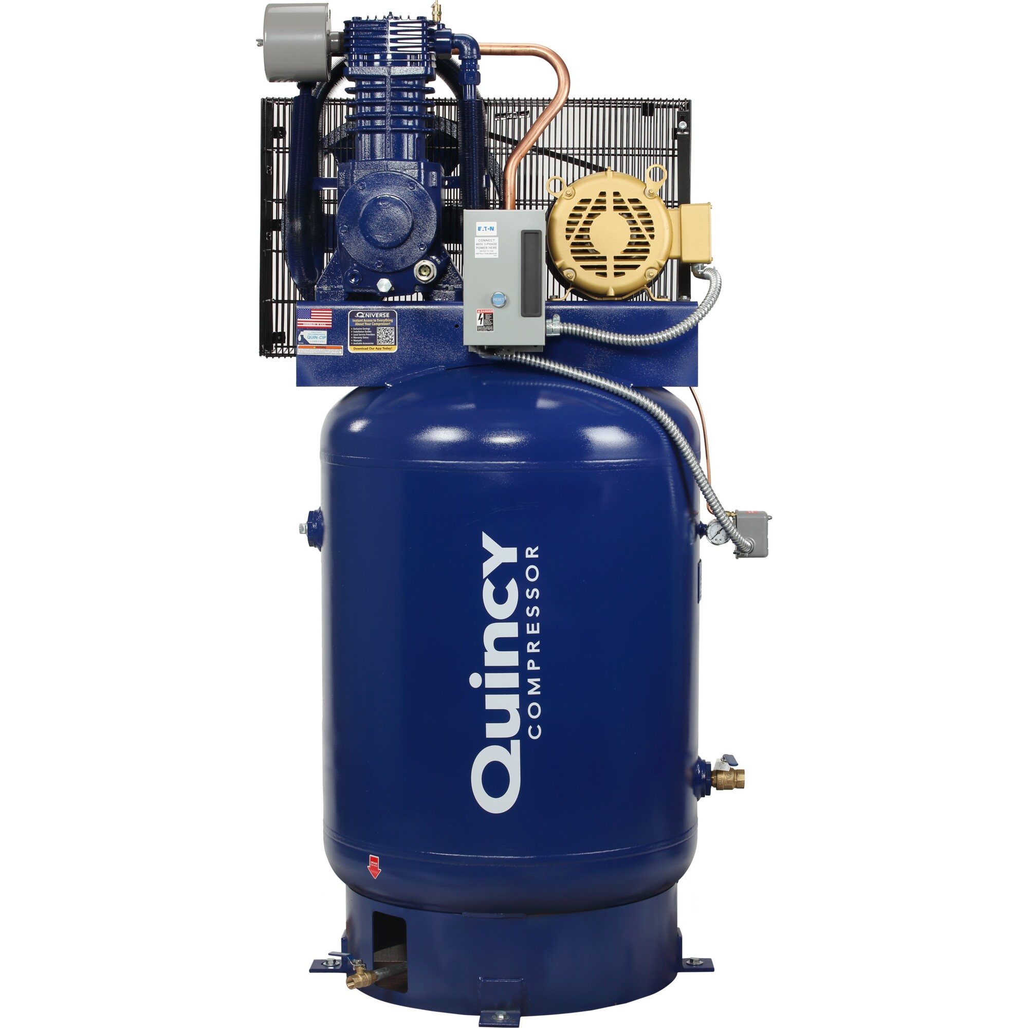 Quincy Compressor, QT-2 10hp 120G 2Stg Air Compressor 200V 3ph V PRO, Horsepower 10 HP, Air Tank Size 120 Gal, Volts 200 Model 4103DS12VCB20