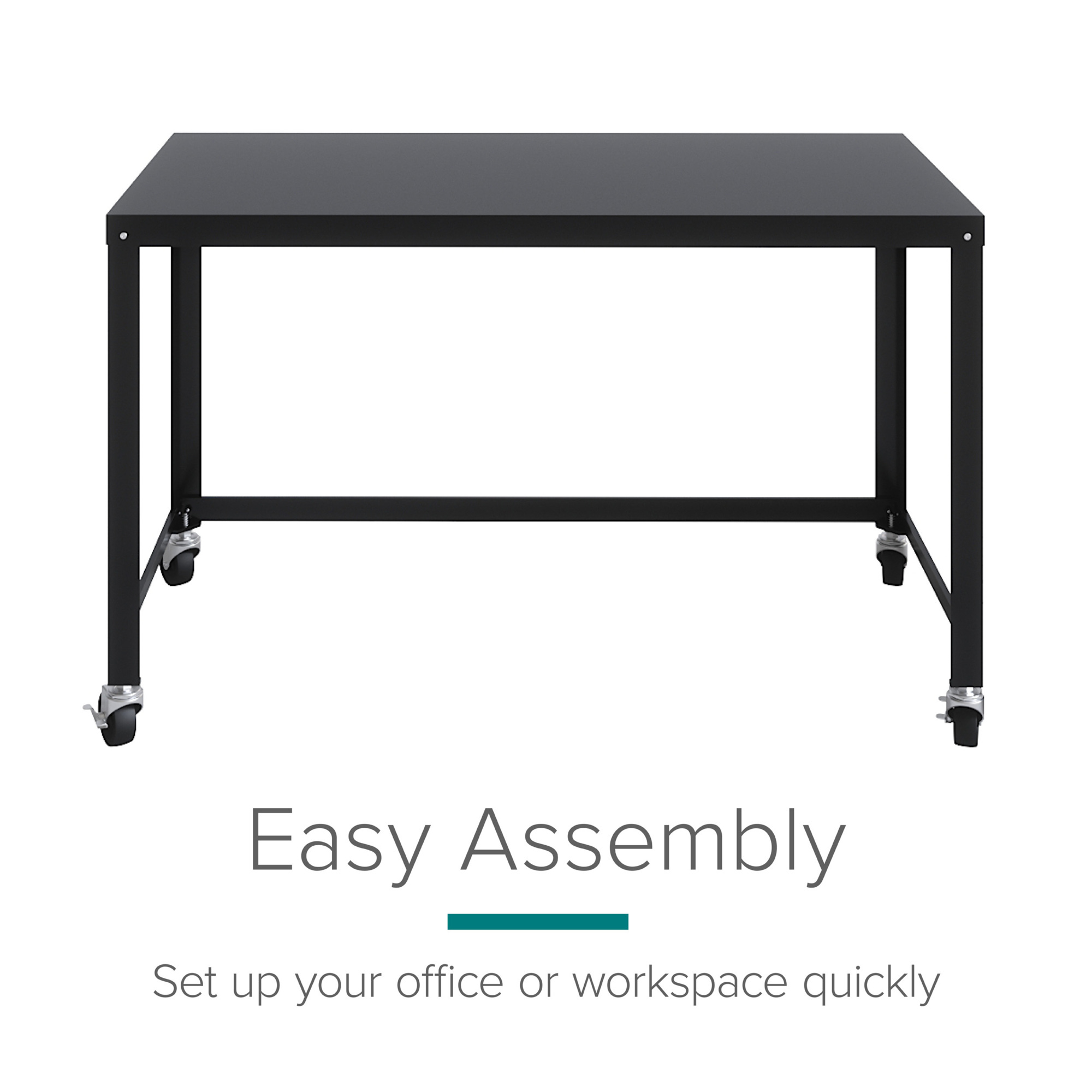 Hirsh Industries, RTA 48Inch Mobile Desk for Home Office, Width 47.45 in, Height 29.6 in, Depth 23.88 in, Model 21113