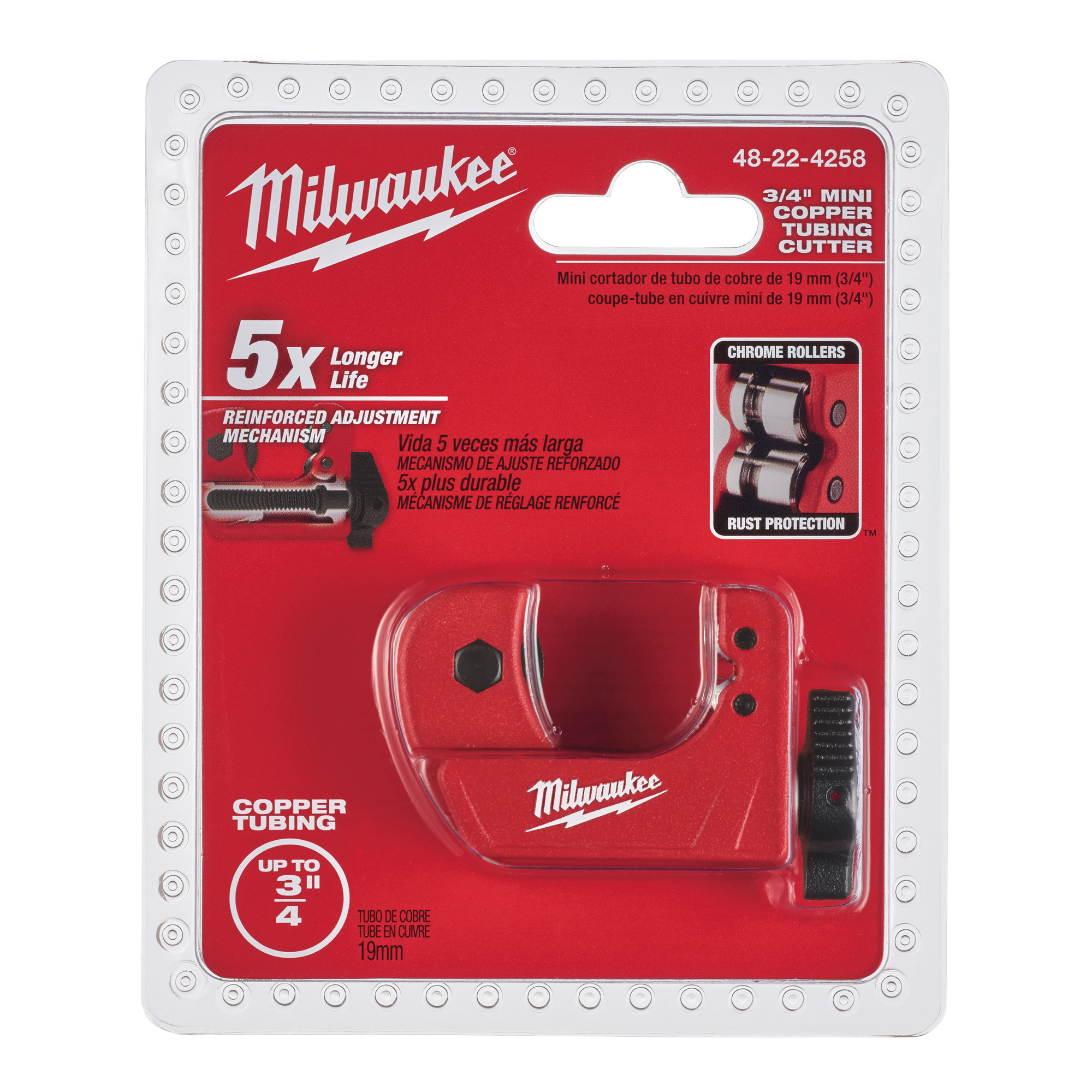 Milwaukee, 3/4Inch Mini Copper Tubing Cttr, Max. Diameter 0.75 in, Blade Material Aluminum, Length 4.5 in, Model 48-22-4258