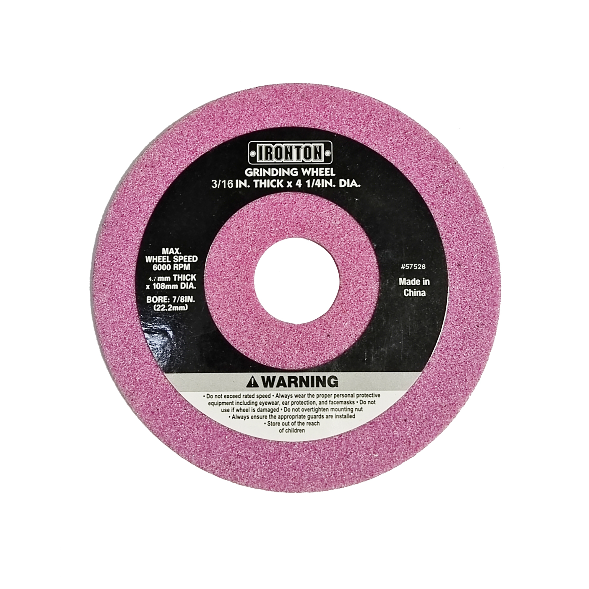 Ironton Grinding Wheel, 4 1/4Inch Diameter x 3/16Inch thick