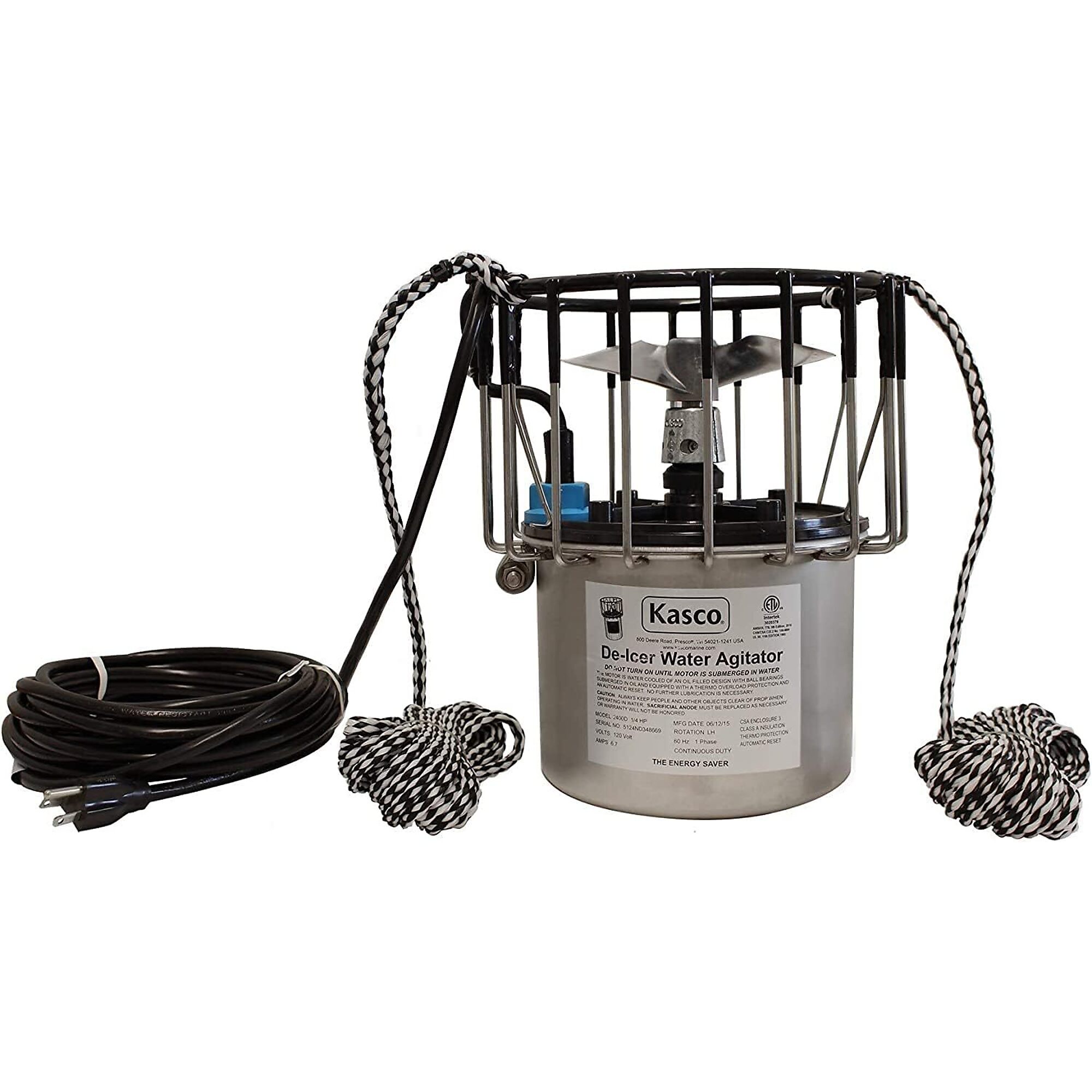 Kasco, De-icer Single Phase for Pond and Lake Bubbler, Volts 120 Power Cord Length 150 ft, Model 2400D150