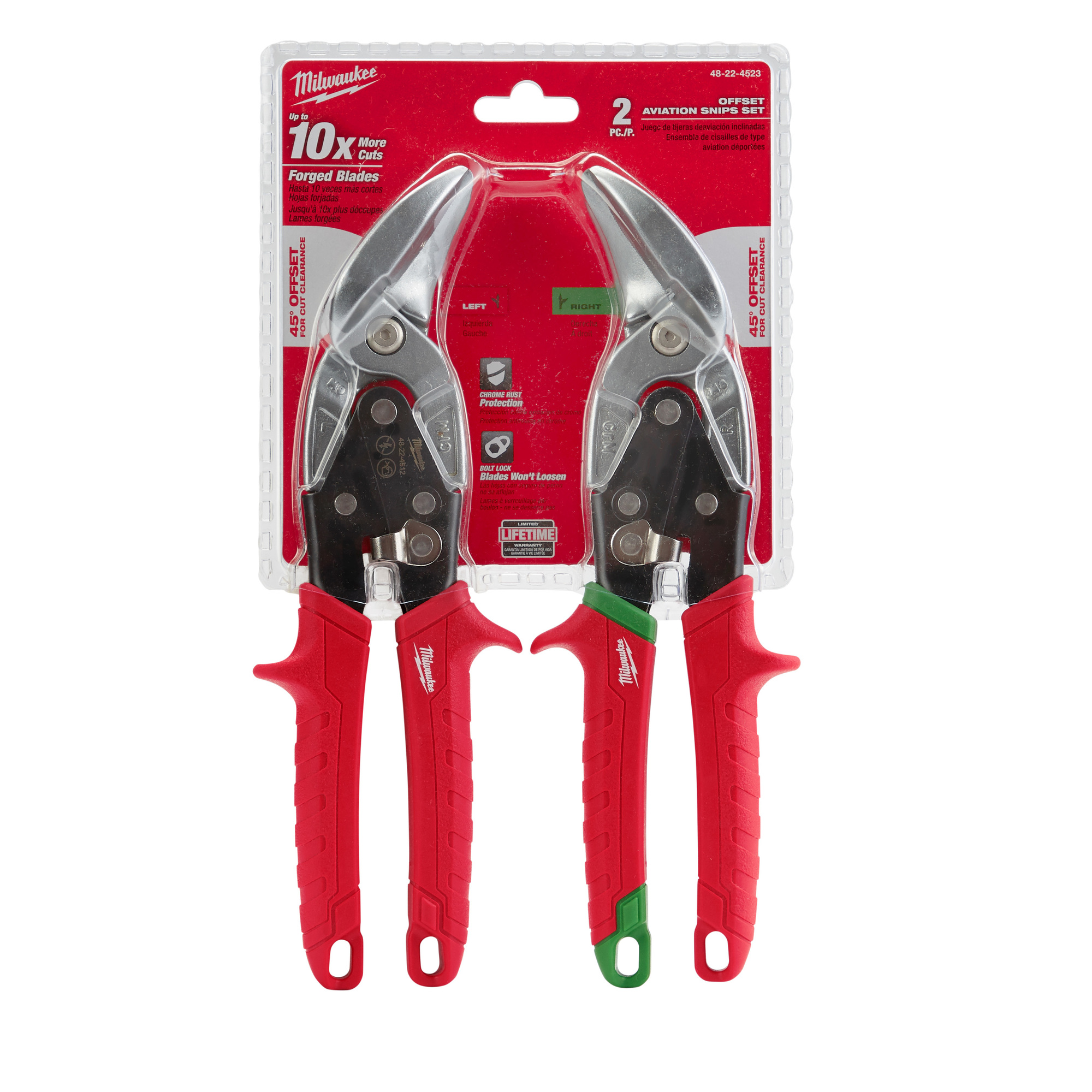 Milwaukee, 2 PC Offset Aviation Snip Set, Blade Size 5 in, Tool Length 11.45 in, Model 48-22-4523