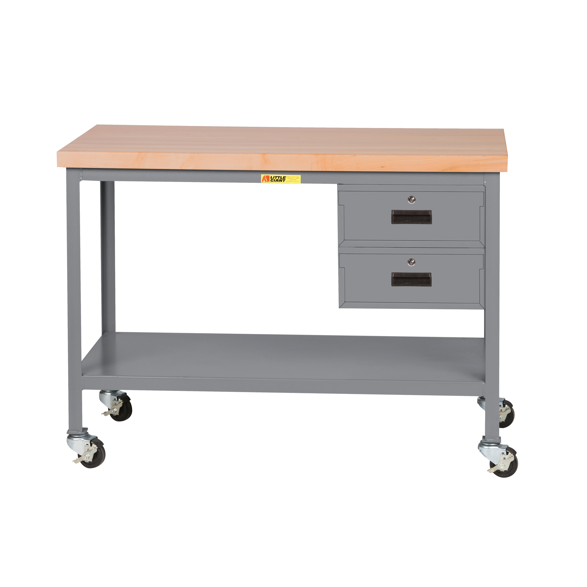 Little Giant, Mobile Butcher Block Top Table, 24x36, 1000 lbs, Width 36 in, Depth 24 in, Height 35 in, Model WTS-2436-3R2DR