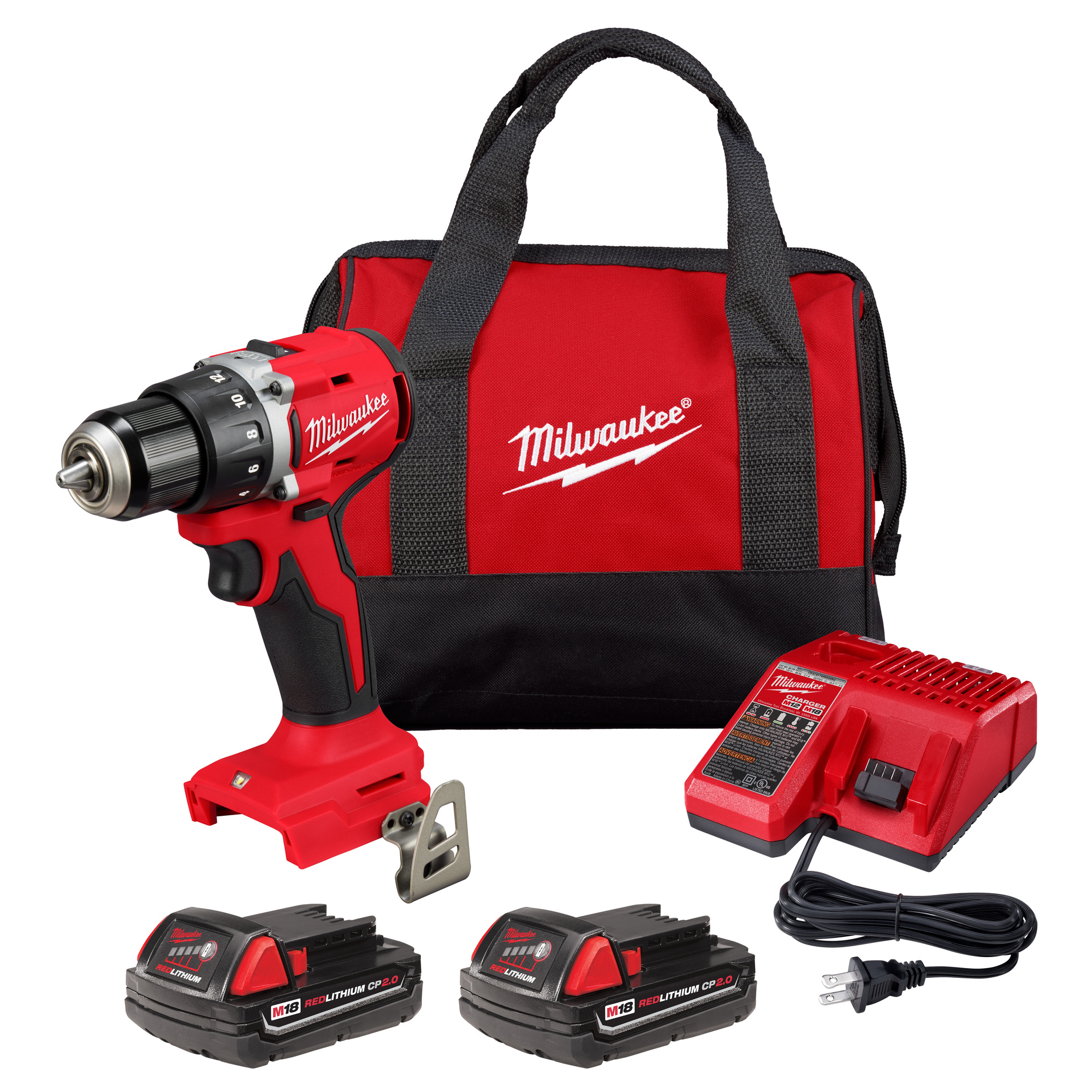 M18 Compact Brushless 1/2Inch Drill/Driver Kit, Chuck Size 1/2 in, Max. Torque 500 ft-lbs., Max. Speed 1700 rpm, Model - Milwaukee 3601-22CT