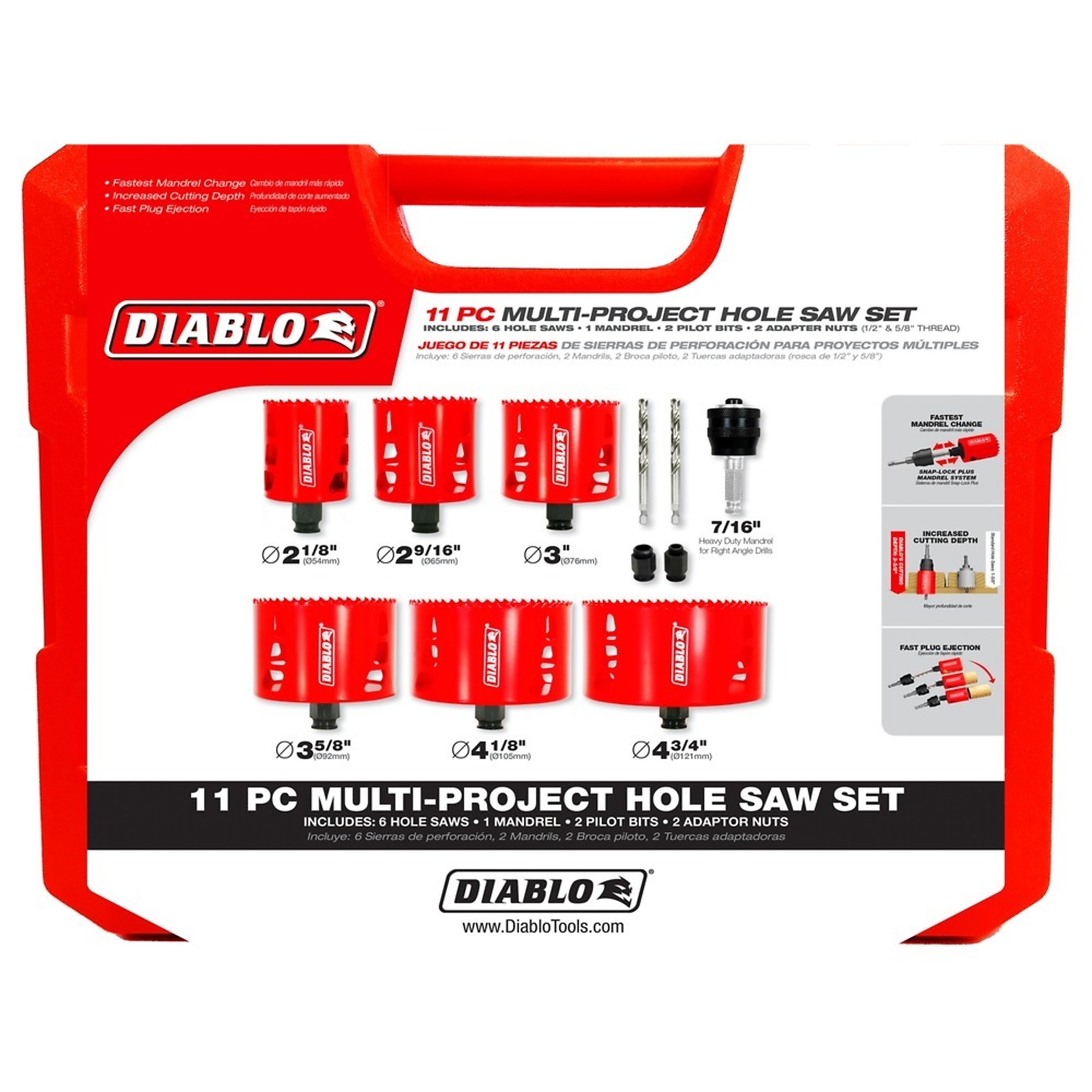 Diablo Tools, 11 pc Multi-Project Bi-Metal Hole Saw Set, Included (qty.) 1, Model DHS11SLD
