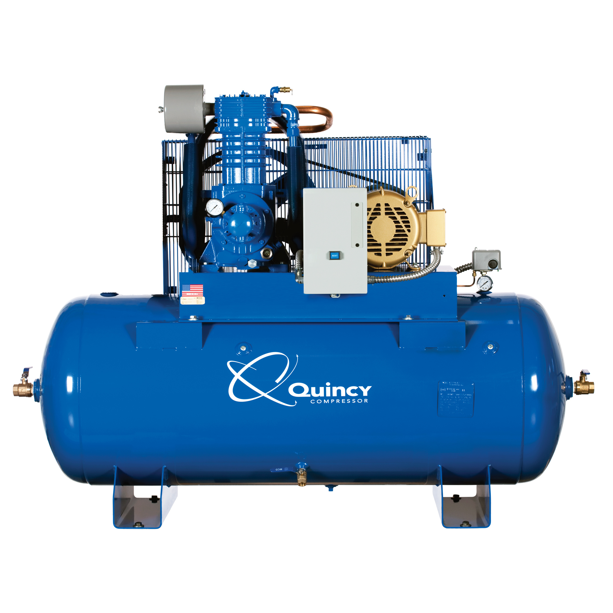 Quincy Compressor, QP1 7.5H 80G 2S Air Compressor 200V 3ph H MAX, Horsepower 7.5 HP, Air Tank Size 80 Gal, Volts 200 Model 573D80HCA20M