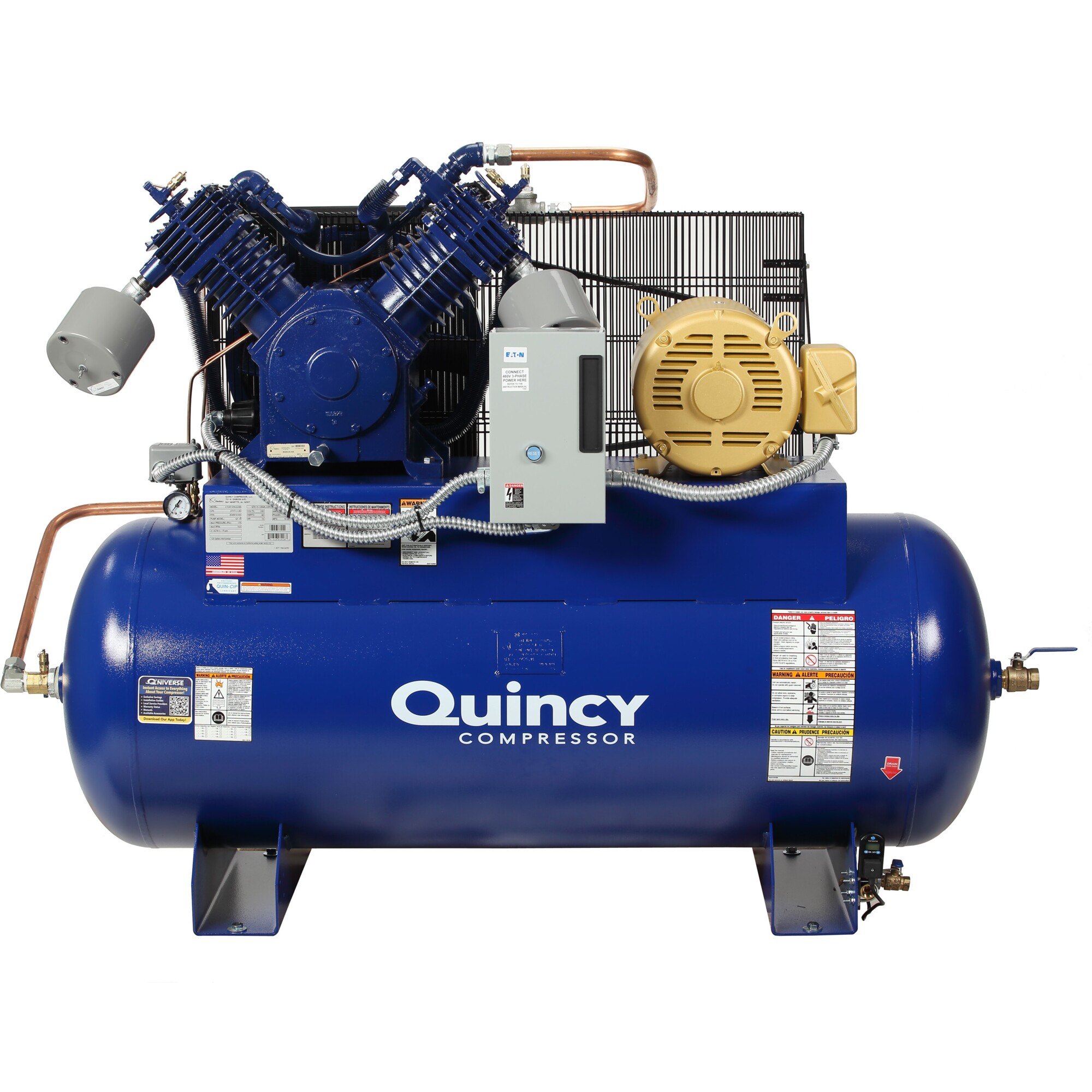 Quincy Compressor, QT2 15H 120G 2Stg Air Compressor 460V 3ph HM, Horsepower 15 HP, Air Tank Size 120 Gal, Volts 460 Model 4153D12HCA46M