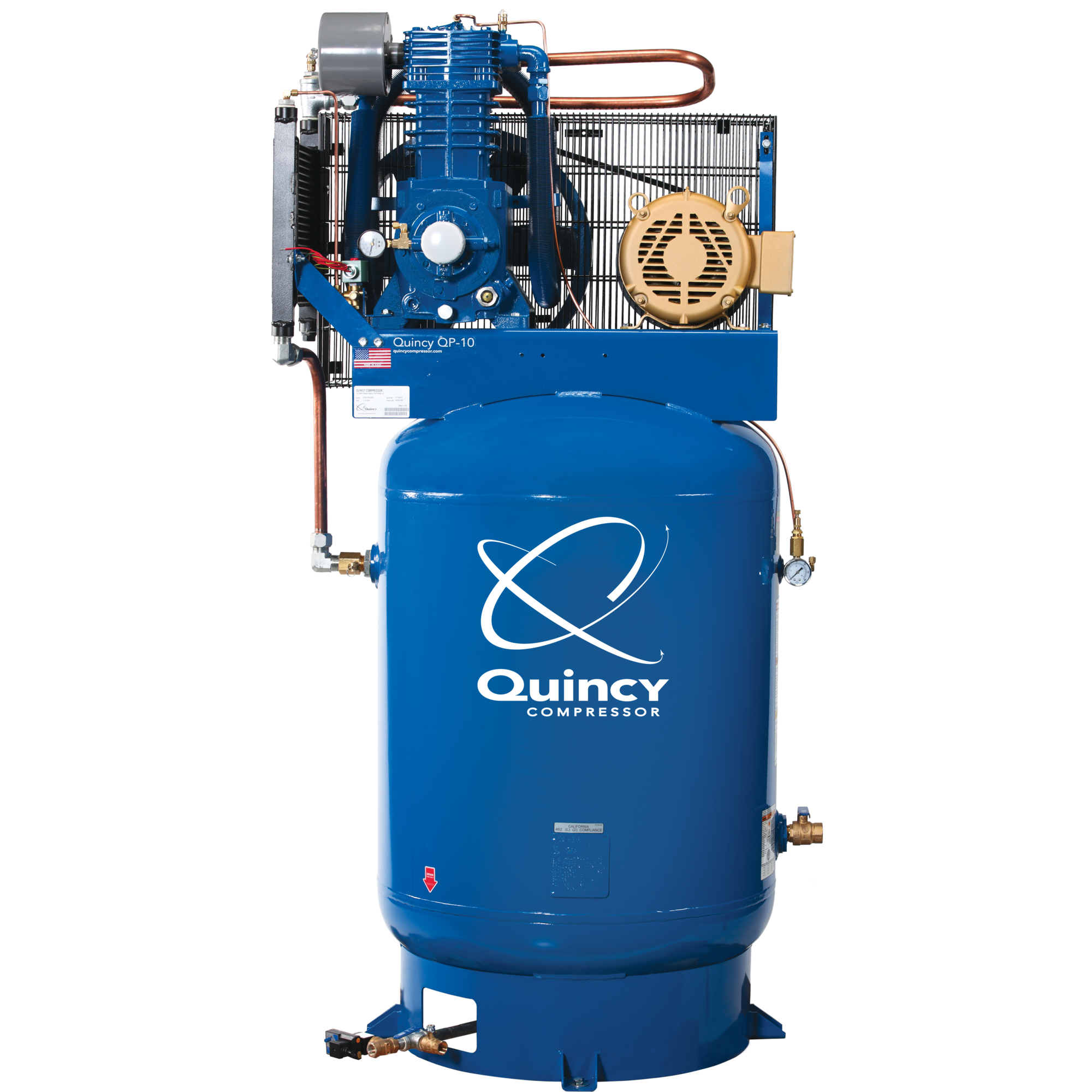 Quincy Compressor, QP2 10H 120G 2S Air Compressor 460V 3ph V MAX, Horsepower 10 HP, Air Tank Size 120 Gal, Volts 460 Model 5103D12VCA46M