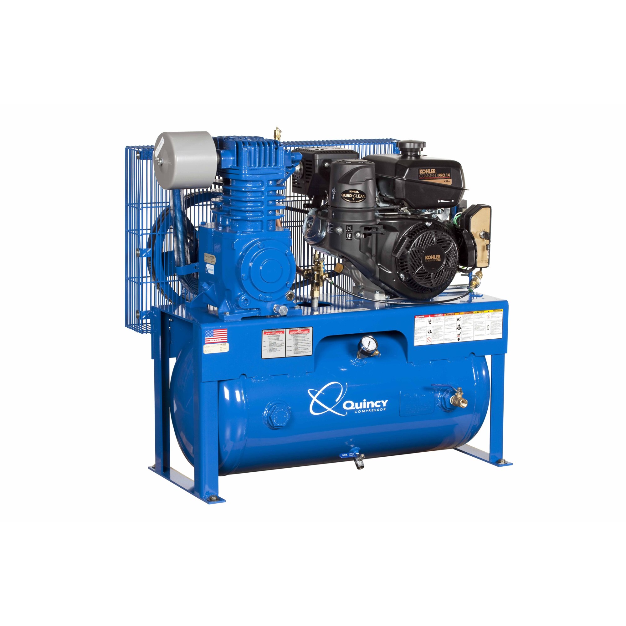 Quincy Compressor, QT 14H 30G 2St Air Compressor (Kohler) Horiz, Horsepower 14 HP, Air Tank Size 30 Gal, Model G414K30HCD