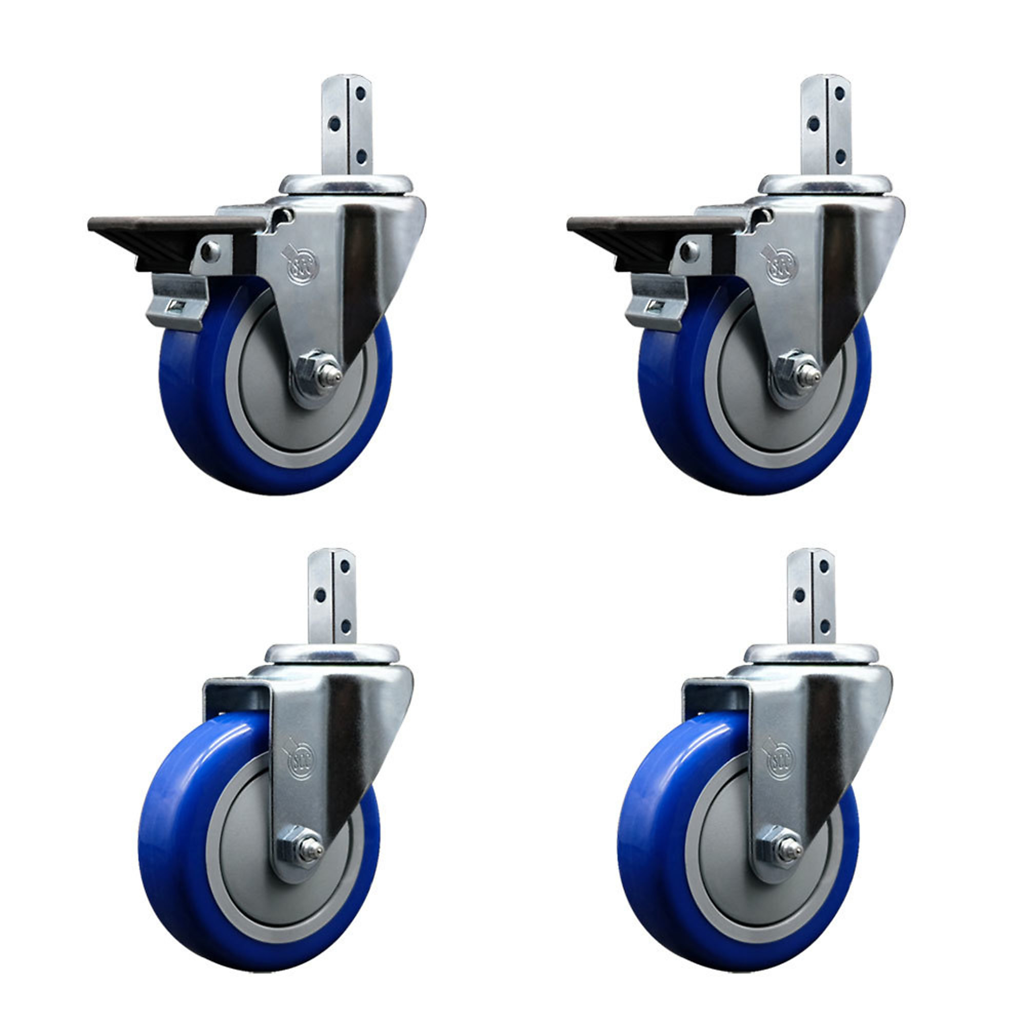 Service Caster, 4Inch x 1 1/4Inch Stem Casters, Wheel Diameter 4 in, Caster Type Swivel, Package (qty.) 4, Model SCC-SQ20S414-PPUB-BLUE-PLB-34-2-S-2