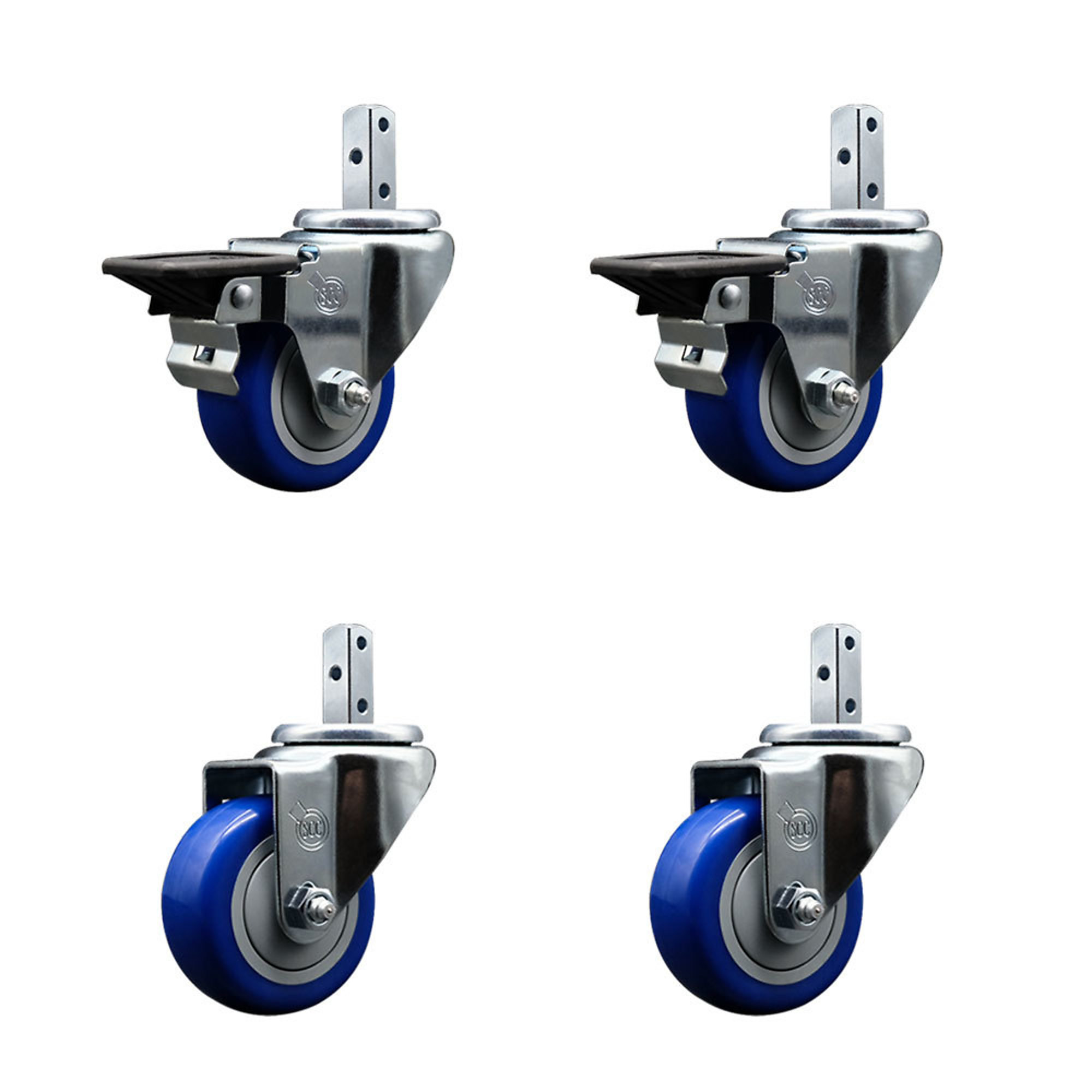 Service Caster, 3Inch x 1 1/4Inch Stem Casters, Wheel Diameter 3 in, Caster Type Swivel, Package (qty.) 4, Model SCC-SQ20S314-PPUB-BLUE-PLB-34-2-S-2