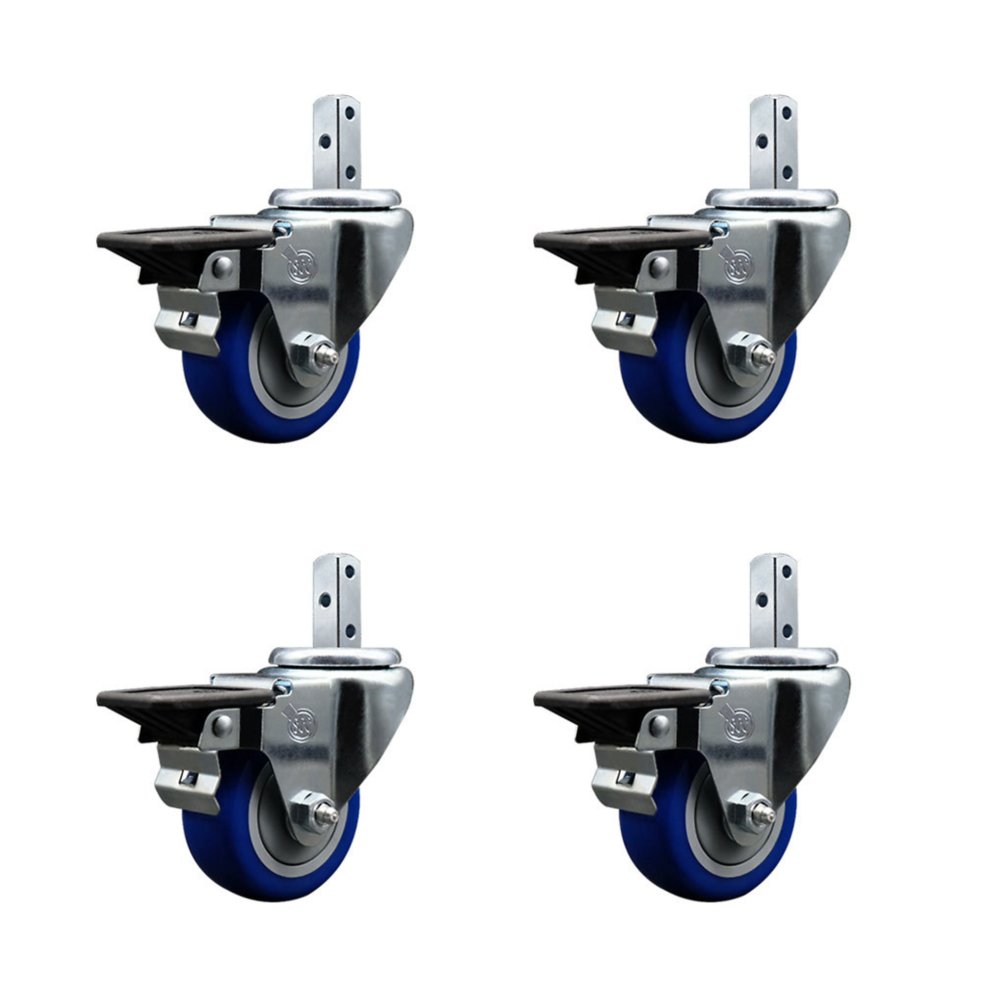 Service Caster, 3Inch x 1 1/4Inch Stem Casters, Wheel Diameter 3 in, Caster Type Swivel, Package (qty.) 4, Model SCC-SQ20S314-PPUB-BLUE-PLB-34-4