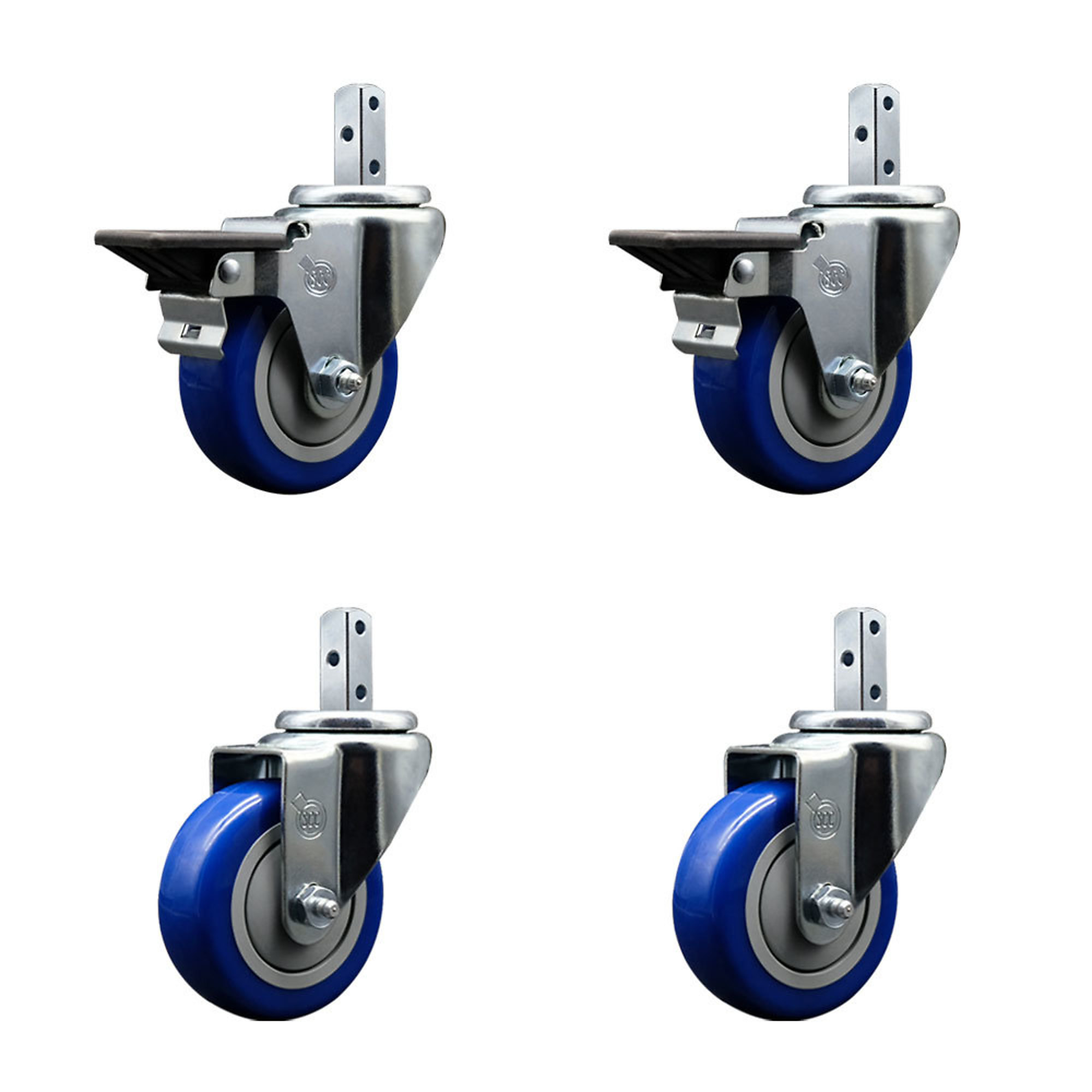 Service Caster, 3 1/2Inch x 1 1/4Inch Stem Casters, Wheel Diameter 3.5 in, Caster Type Swivel, Package (qty.) 4, Model SCC-SQ20S3514-PPUB-BLUE-PLB-34-