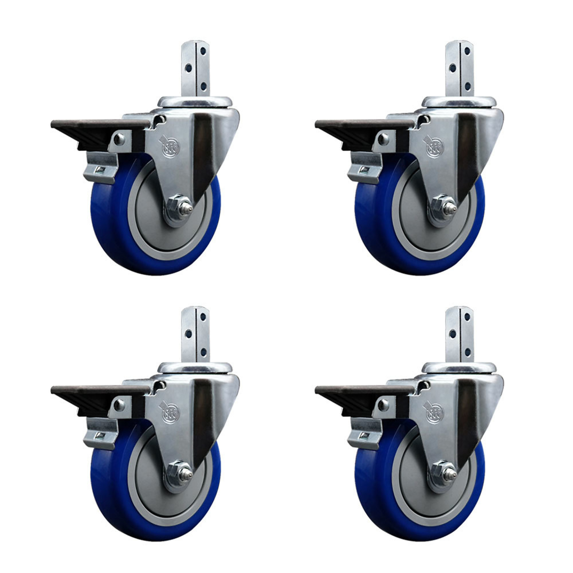 Service Caster, 4Inch x 1 1/4Inch Stem Casters, Wheel Diameter 4 in, Caster Type Swivel, Package (qty.) 4, Model SCC-SQ20S414-PPUB-BLUE-PLB-34-4