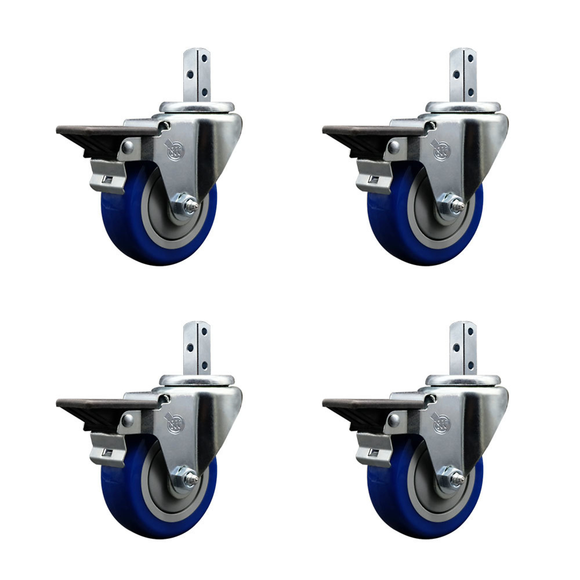 Service Caster, 3 1/2Inch x 1 1/4Inch Stem Casters, Wheel Diameter 3.5 in, Caster Type Swivel, Package (qty.) 4, Model SCC-SQ20S3514-PPUB-BLUE-PLB-34-