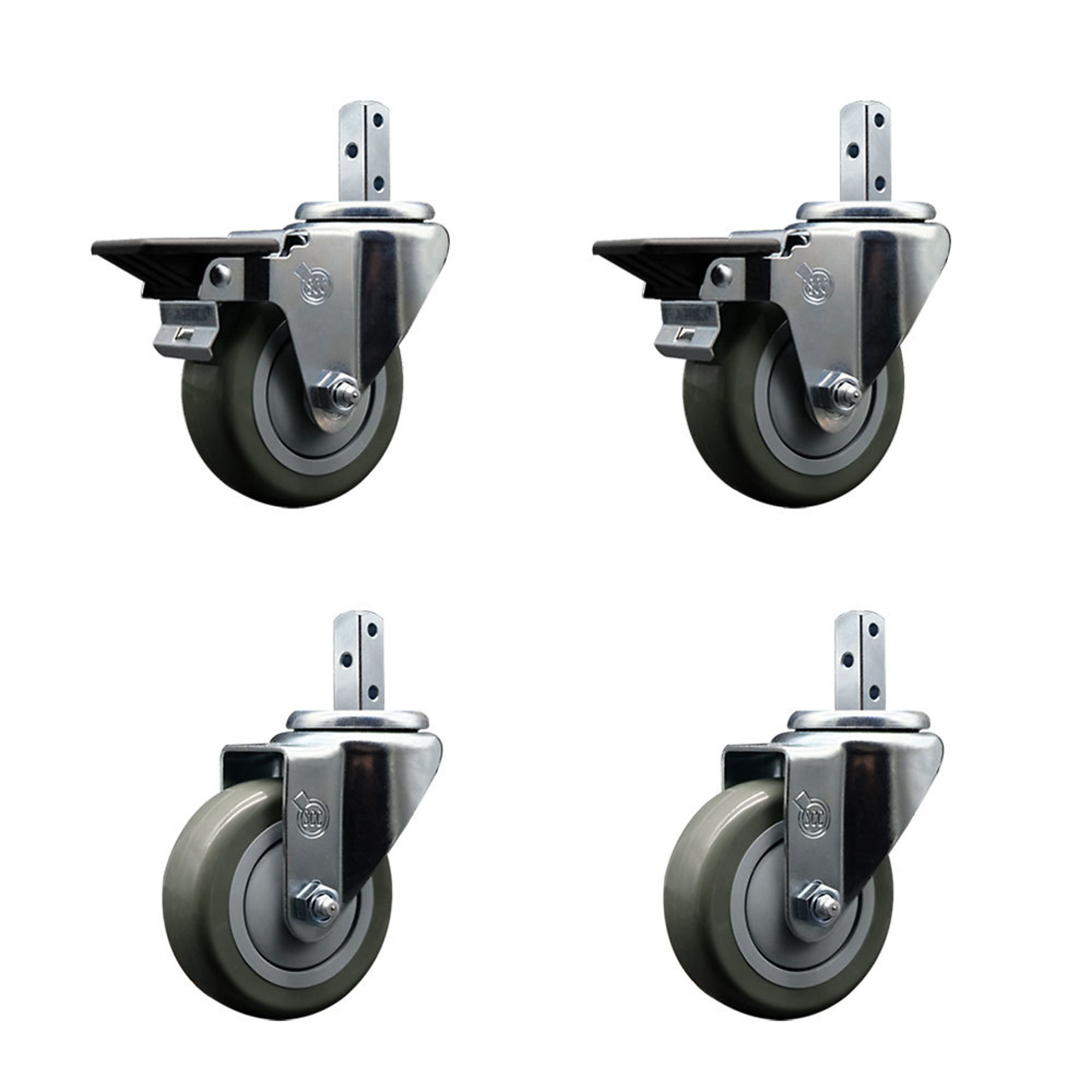 Service Caster, 3 1/2Inch x 1 1/4Inch Stem Casters, Wheel Diameter 3.5 in, Caster Type Swivel, Package (qty.) 4, Model SCC-SQ20S3514-PPUB-GRY-PLB-34-2