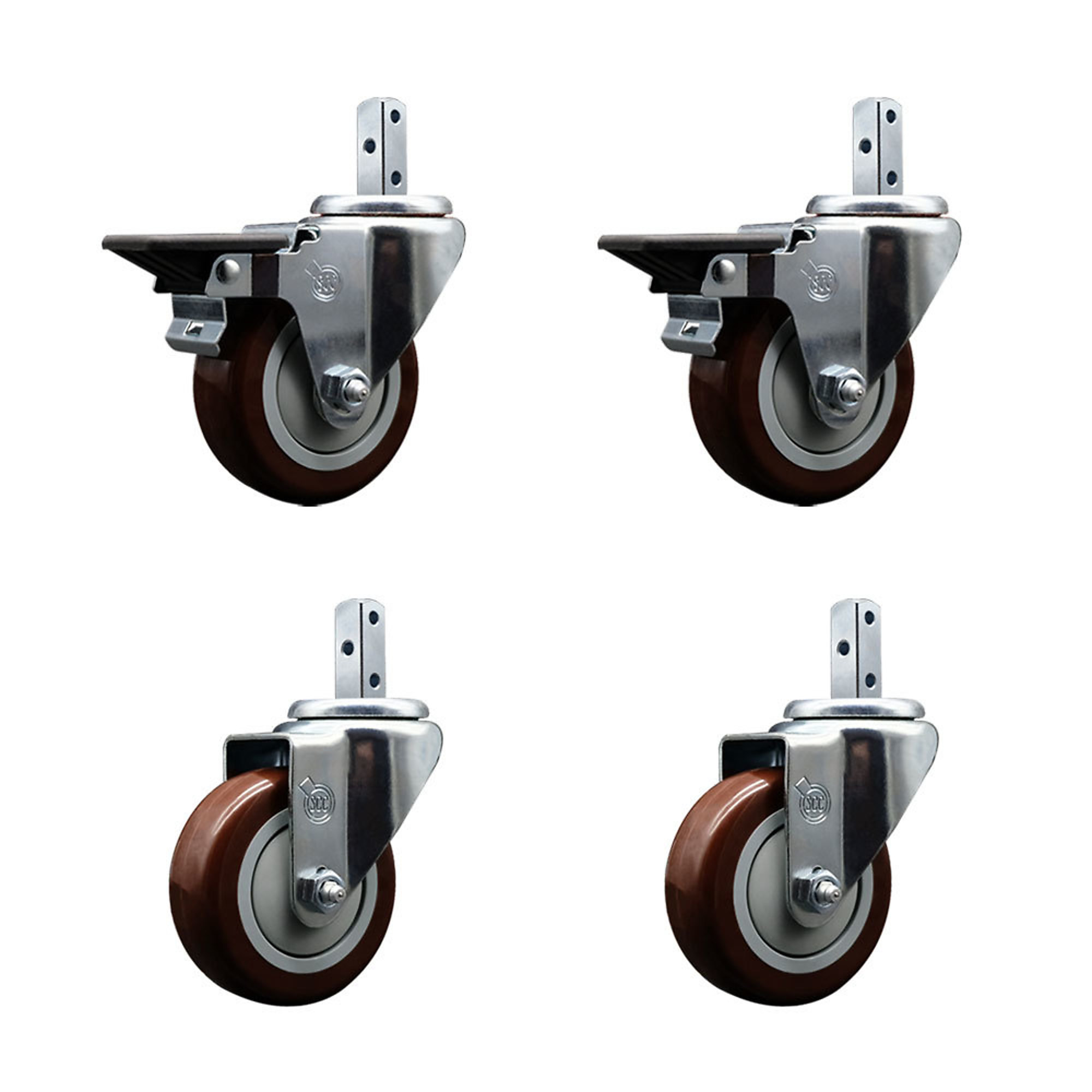 Service Caster, 3 1/2Inch x 1 1/4Inch Stem Casters, Wheel Diameter 3.5 in, Caster Type Swivel, Package (qty.) 4, Model SCC-SQ20S3514-PPUB-MRN-PLB-34-2