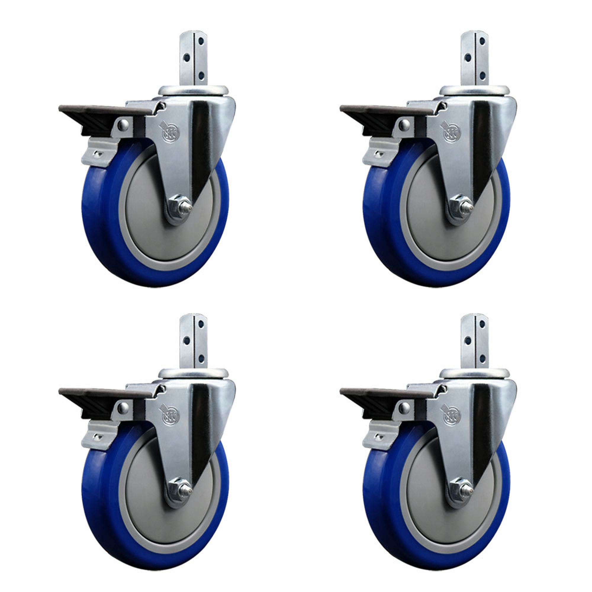 Service Caster, 5Inch x 1 1/4Inch Stem Casters, Wheel Diameter 5 in, Caster Type Swivel, Package (qty.) 4, Model SCC-SQ20S514-PPUB-BLUE-PLB-78-4