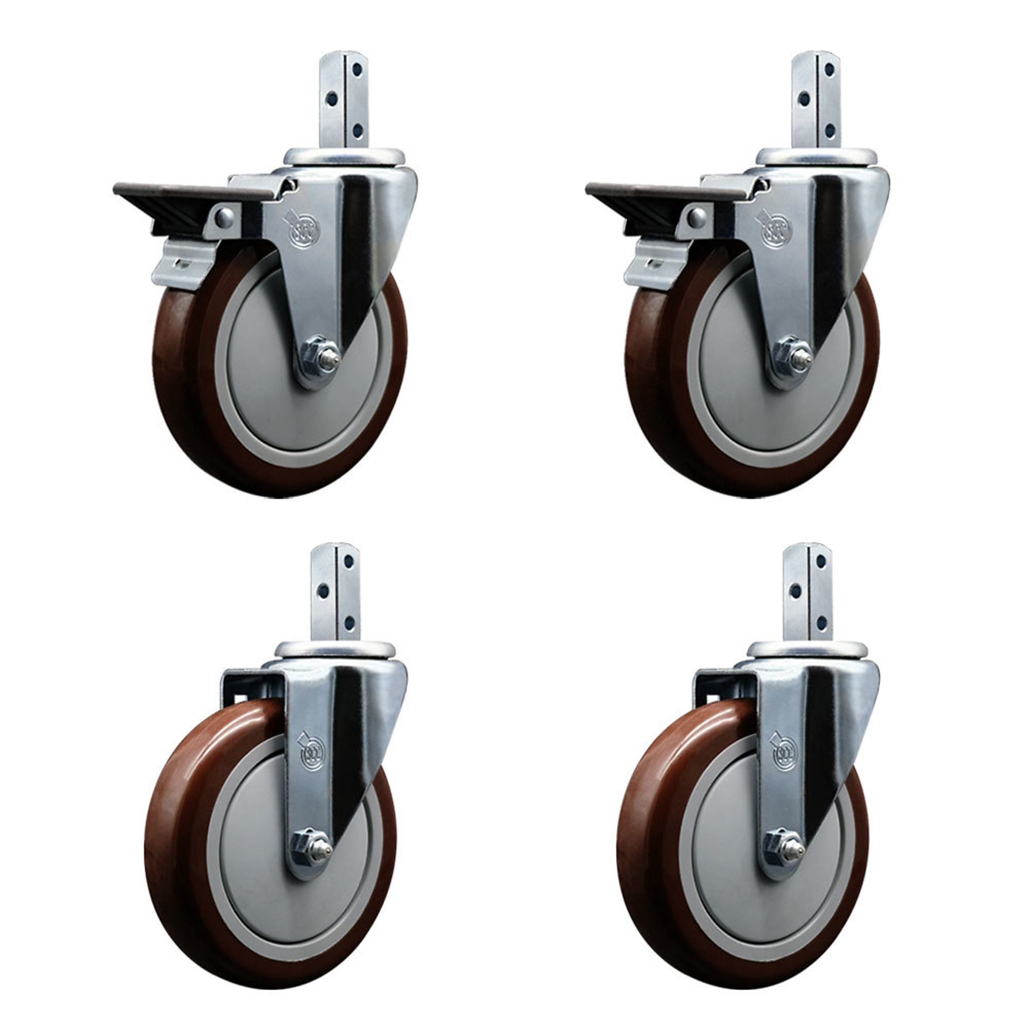 Service Caster, 5Inch x 1 1/4Inch Stem Casters, Wheel Diameter 5 in, Caster Type Swivel, Package (qty.) 4, Model SCC-SQ20S514-PPUB-MRN-PLB-34-2-S-2