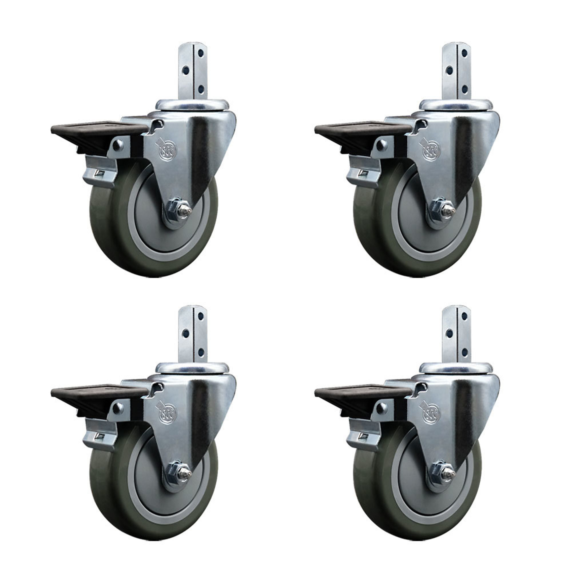 Service Caster, 4Inch x 1 1/4Inch Stem Casters, Wheel Diameter 4 in, Caster Type Swivel, Package (qty.) 4, Model SCC-SQ20S414-PPUB-GRY-PLB-34-4