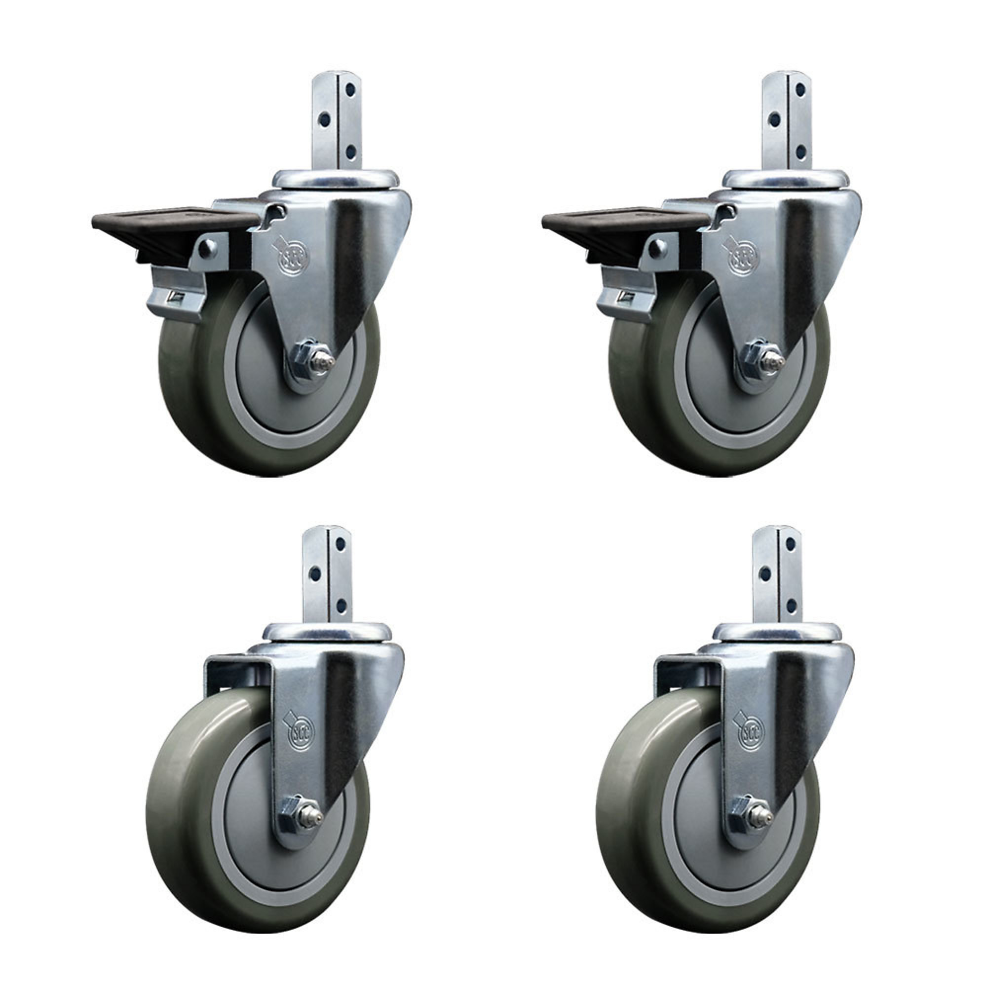 Service Caster, 4Inch x 1 1/4Inch Stem Casters, Wheel Diameter 4 in, Caster Type Swivel, Package (qty.) 4, Model SCC-SQ20S414-PPUB-GRY-PLB-34-2-S-2