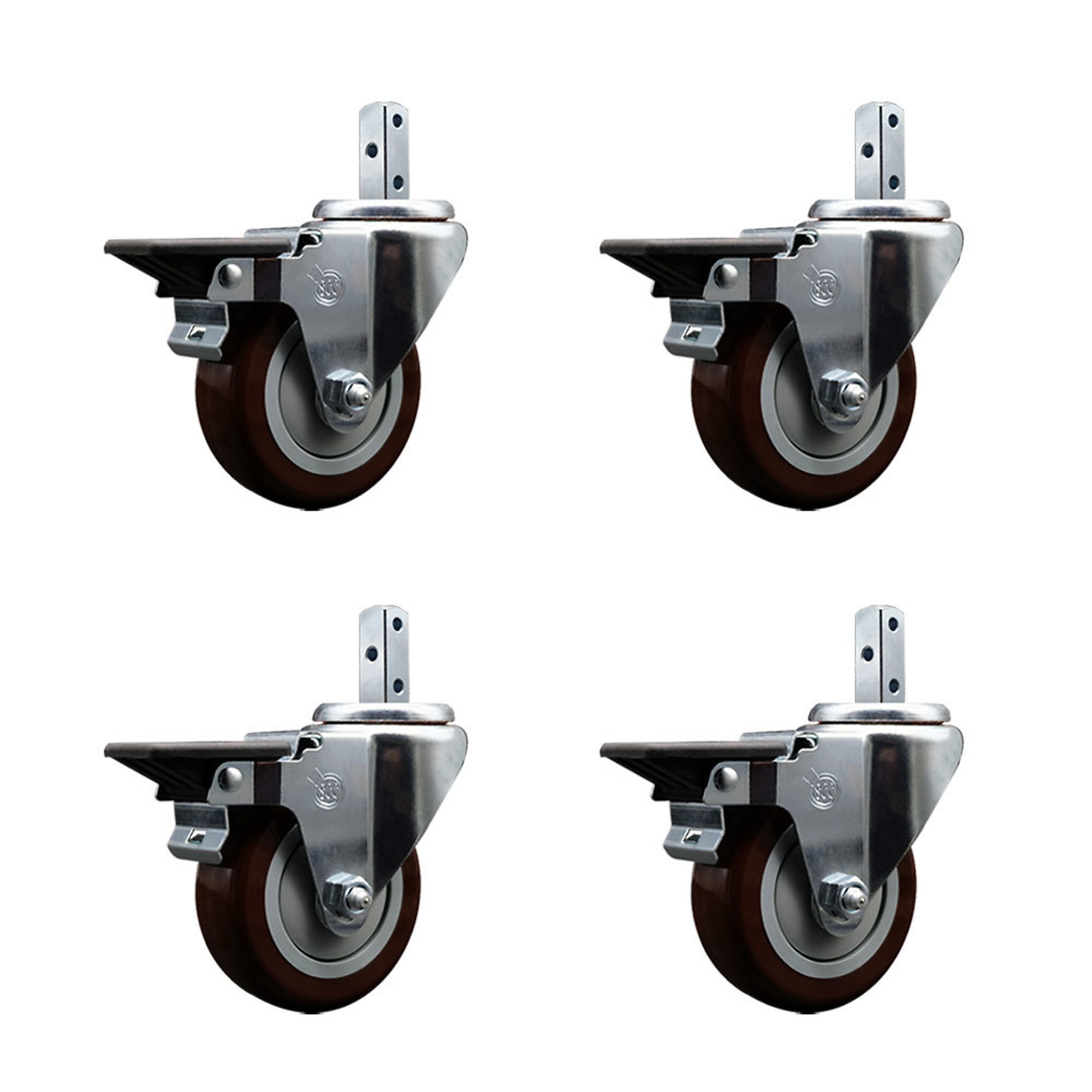 Service Caster, 3 1/2Inch x 1 1/4Inch Stem Casters, Wheel Diameter 3.5 in, Caster Type Swivel, Package (qty.) 4, Model SCC-SQ20S3514-PPUB-MRN-PLB-78-4