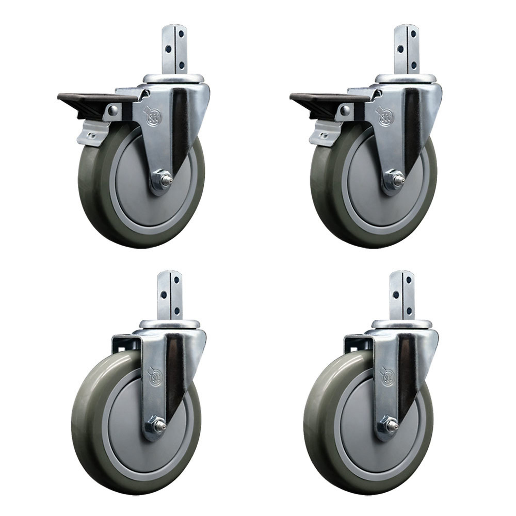 Service Caster, 5Inch x 1 1/4Inch Stem Casters, Wheel Diameter 5 in, Caster Type Swivel, Package (qty.) 4, Model SCC-SQ20S514-PPUB-GRY-PLB-34-2-S-2