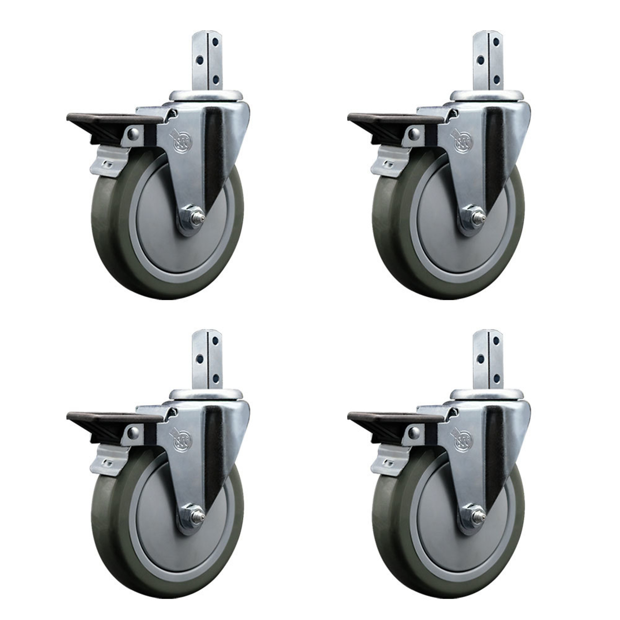 Service Caster, 5Inch x 1 1/4Inch Stem Casters, Wheel Diameter 5 in, Caster Type Swivel, Package (qty.) 4, Model SCC-SQ20S514-PPUB-GRY-PLB-78-4