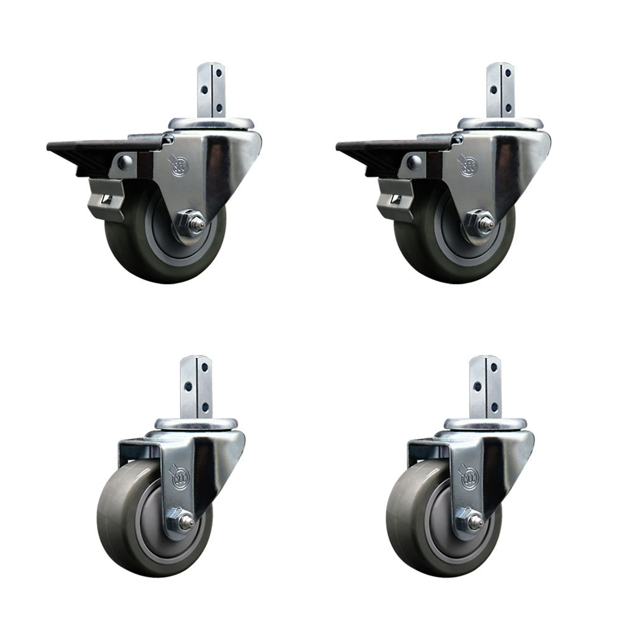 Service Caster, 3Inch x 1 1/4Inch Stem Casters, Wheel Diameter 3 in, Caster Type Swivel, Package (qty.) 4, Model SCC-SQ20S314-PPUB-GRY-PLB-78-2-S-2