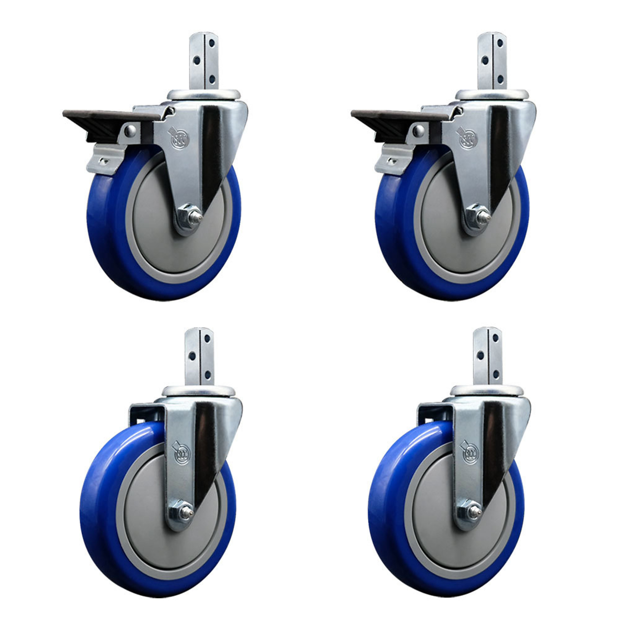 Service Caster, 5Inch x 1 1/4Inch Stem Casters, Wheel Diameter 5 in, Caster Type Swivel, Package (qty.) 4, Model SCC-SQ20S514-PPUB-BLUE-PLB-34-2-S-2