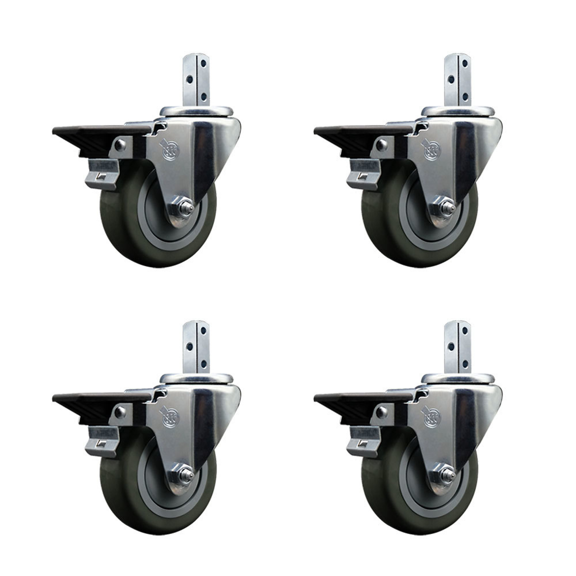 Service Caster, 3 1/2Inch x 1 1/4Inch Stem Casters, Wheel Diameter 3.5 in, Caster Type Swivel, Package (qty.) 4, Model SCC-SQ20S3514-PPUB-GRY-PLB-34-4