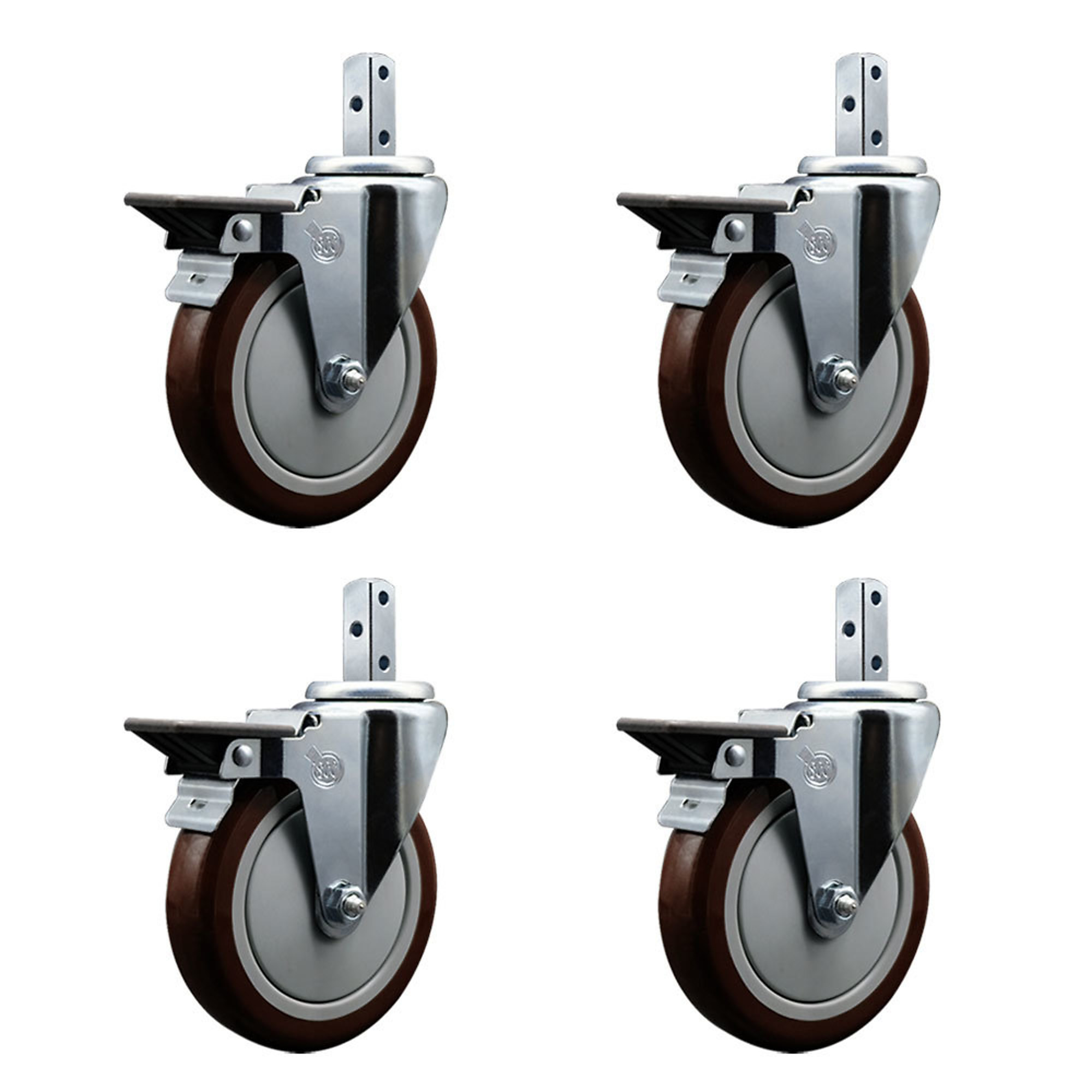 Service Caster, 5Inch x 1 1/4Inch Stem Casters, Wheel Diameter 5 in, Caster Type Swivel, Package (qty.) 4, Model SCC-SQ20S514-PPUB-MRN-PLB-34-4