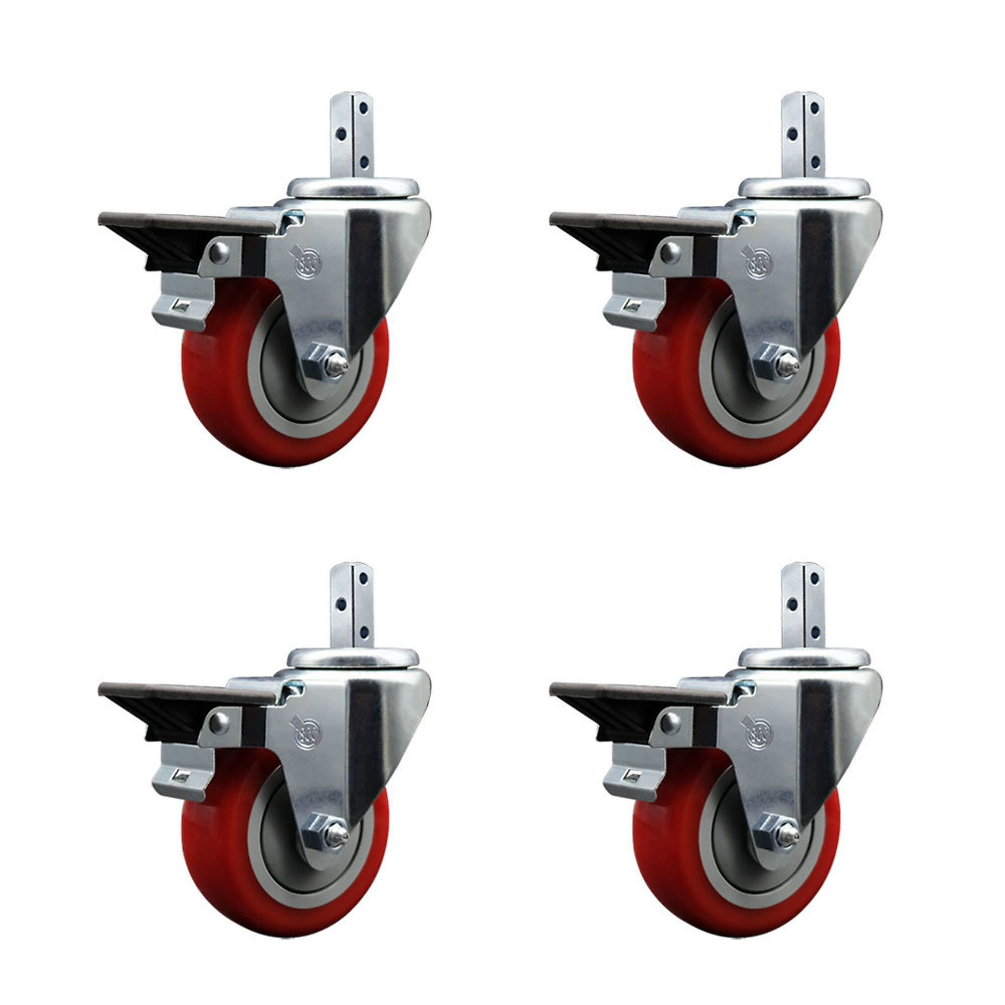 Service Caster, 3 1/2Inch x 1 1/4Inch Stem Casters, Wheel Diameter 3.5 in, Caster Type Swivel, Package (qty.) 4, Model SCC-SQ20S3514-PPUB-RED-PLB-34-4