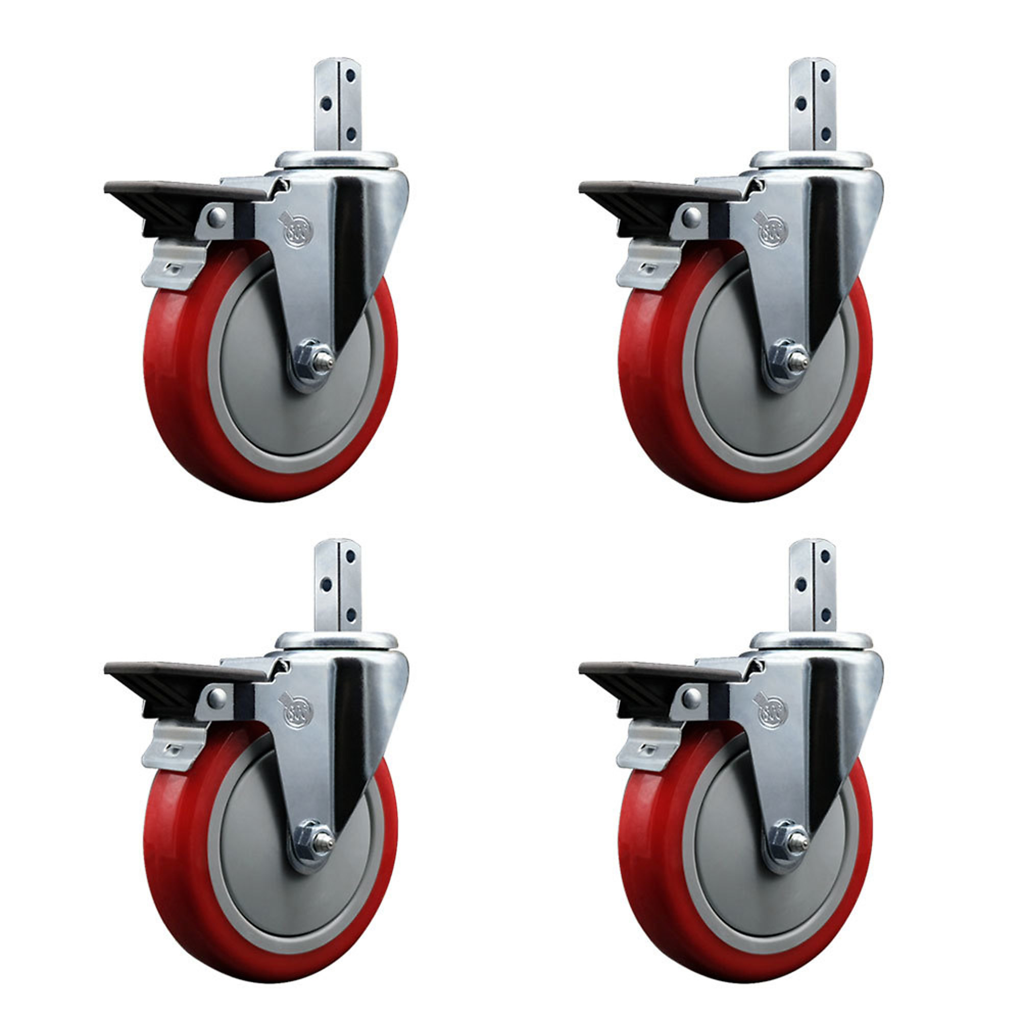 Service Caster, 5Inch x 1 1/4Inch Stem Casters, Wheel Diameter 5 in, Caster Type Swivel, Package (qty.) 4, Model SCC-SQ20S514-PPUB-RED-PLB-34-4