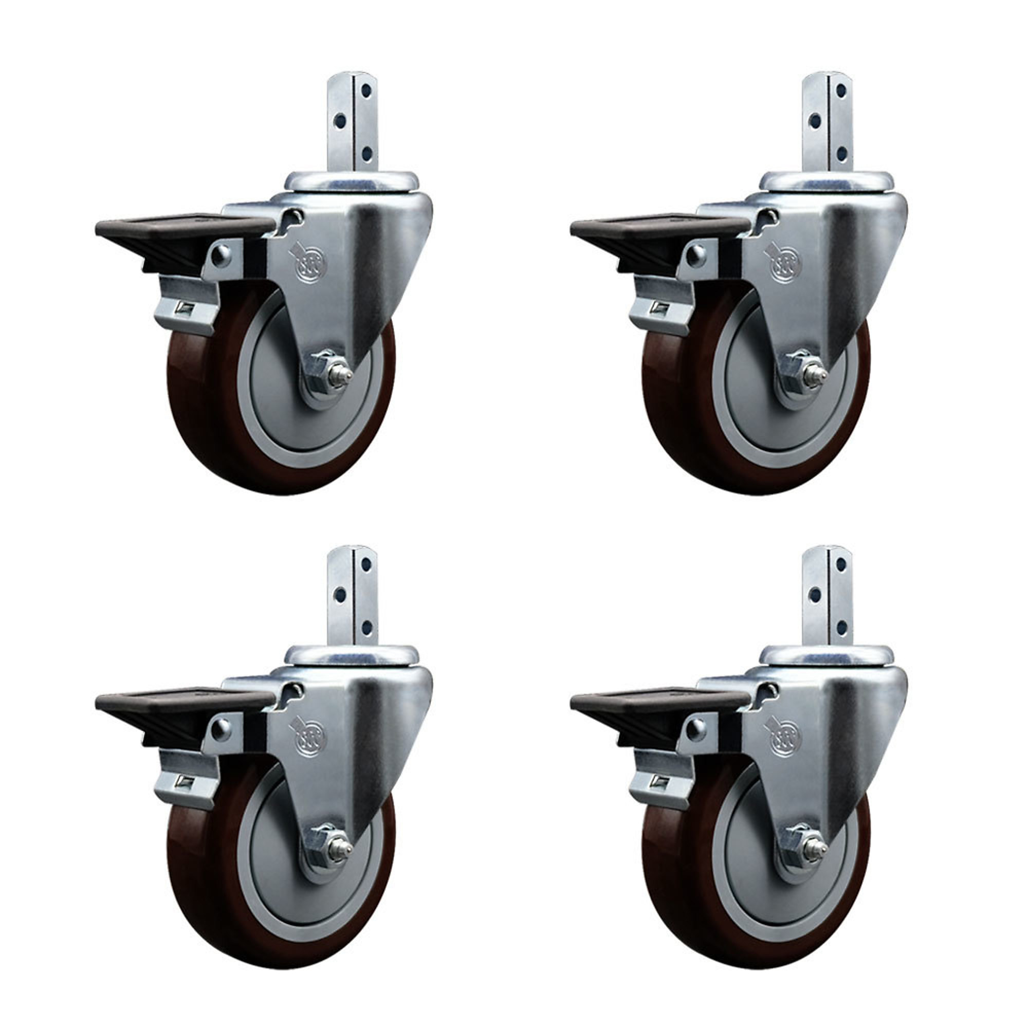 Service Caster, 4Inch x 1 1/4Inch Stem Casters, Wheel Diameter 4 in, Caster Type Swivel, Package (qty.) 4, Model SCC-SQ20S414-PPUB-MRN-PLB-34-4