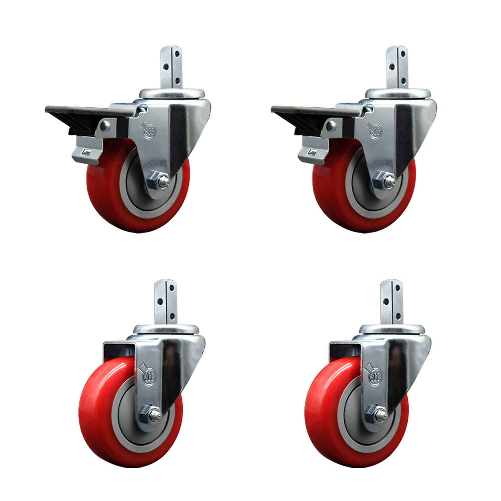 Service Caster, 3 1/2Inch x 1 1/4Inch Stem Casters, Wheel Diameter 3.5 in, Caster Type Swivel, Package (qty.) 4, Model SCC-SQ20S3514-PPUB-RED-PLB-34-2