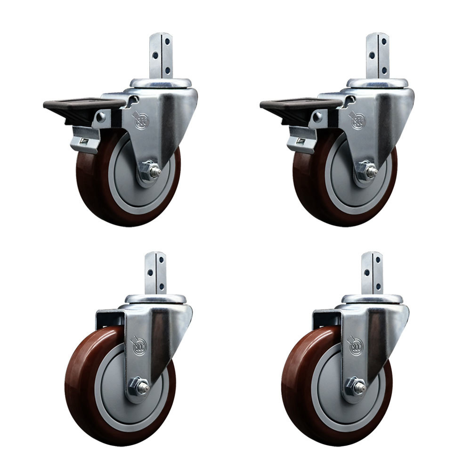 Service Caster, 4Inch x 1 1/4Inch Stem Casters, Wheel Diameter 4 in, Caster Type Swivel, Package (qty.) 4, Model SCC-SQ20S414-PPUB-MRN-PLB-34-2-S-2