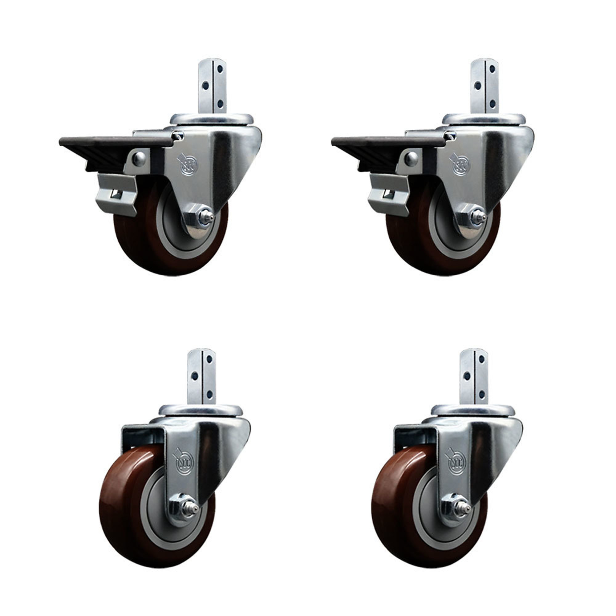 Service Caster, 3Inch x 1 1/4Inch Stem Casters, Wheel Diameter 3 in, Caster Type Swivel, Package (qty.) 4, Model SCC-SQ20S314-PPUB-MRN-PLB-78-2-S-2