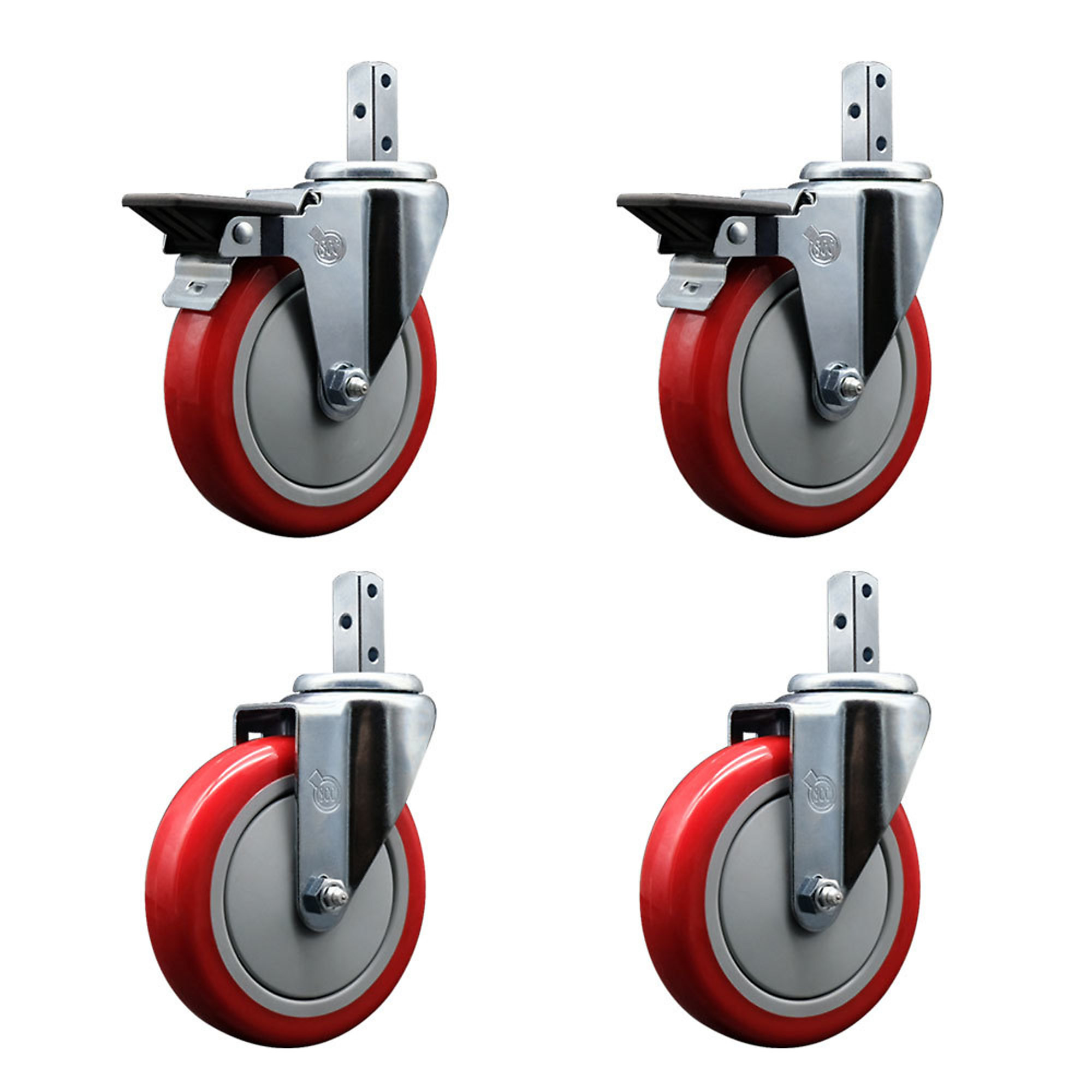 Service Caster, 5Inch x 1 1/4Inch Stem Casters, Wheel Diameter 5 in, Caster Type Swivel, Package (qty.) 4, Model SCC-SQ20S514-PPUB-RED-PLB-34-2-S-2