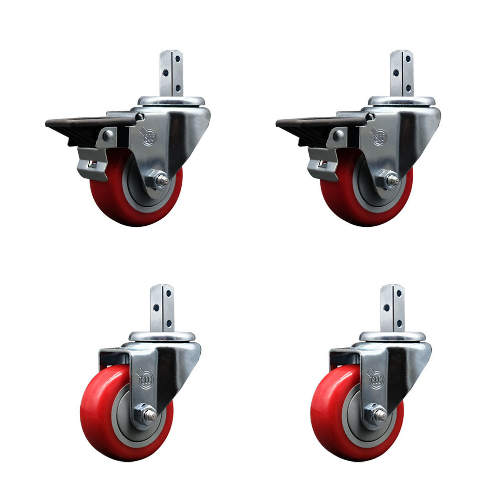 Service Caster, 3Inch x 1 1/4Inch Stem Casters, Wheel Diameter 3 in, Caster Type Swivel, Package (qty.) 4, Model SCC-SQ20S314-PPUB-RED-PLB-34-2-S-2