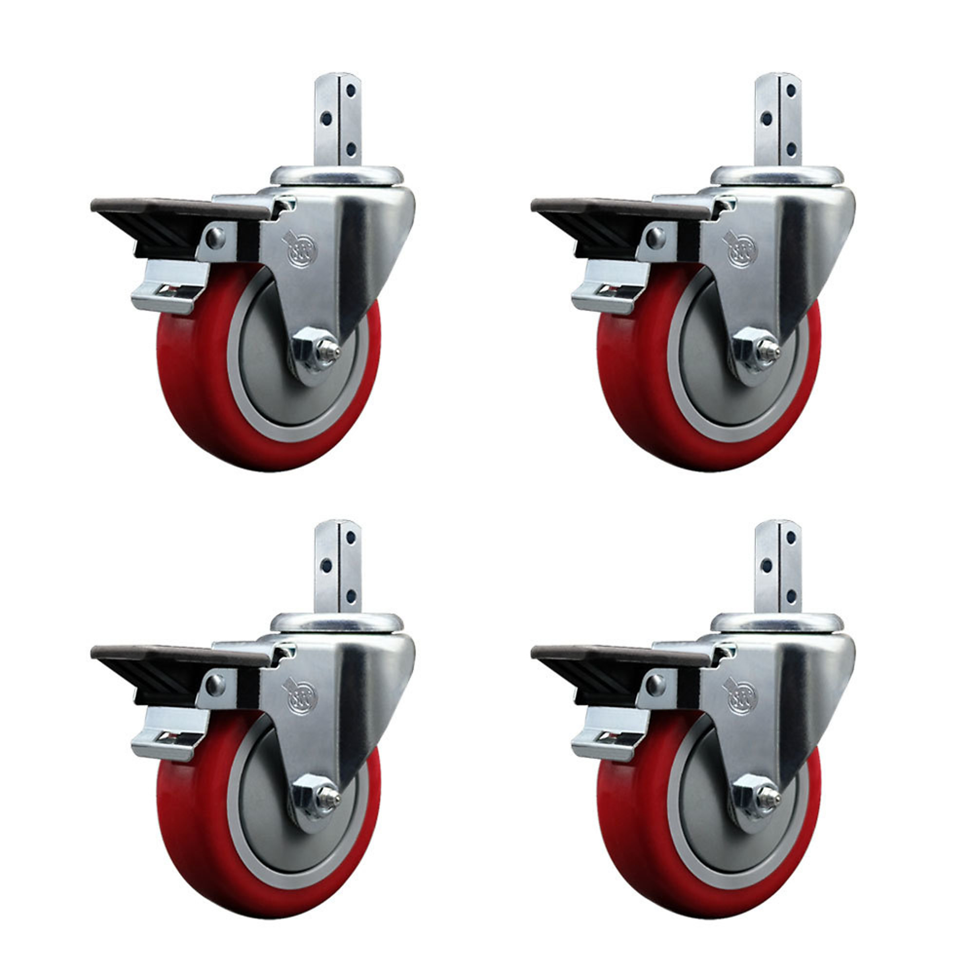 Service Caster, 4Inch x 1 1/4Inch Stem Casters, Wheel Diameter 4 in, Caster Type Swivel, Package (qty.) 4, Model SCC-SQ20S414-PPUB-RED-PLB-34-4