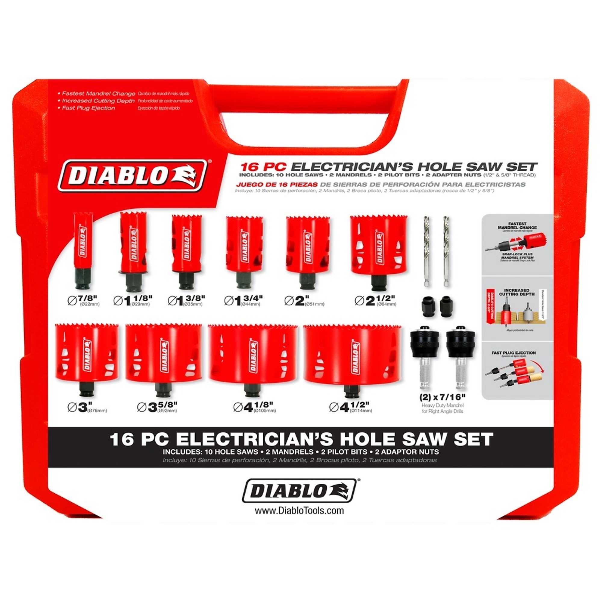 Diablo Tools, 16pc Electrician's Bi-Metal Hole Saw Set, Included (qty.) 1, Model DHS16SEL